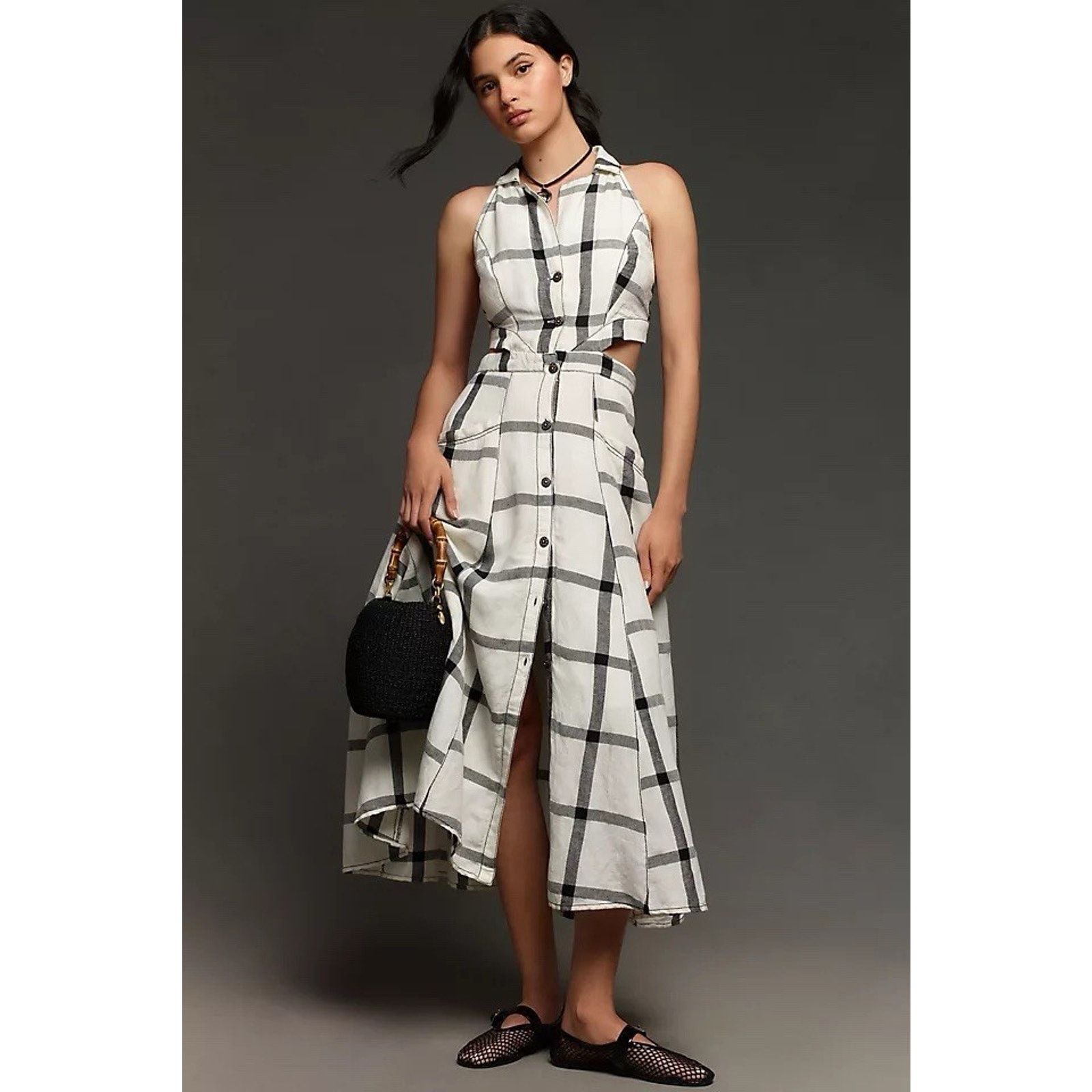Anthropologie Pilcro Halter Plunge Linen White Midi Dress -  www.ice4pros.com.br