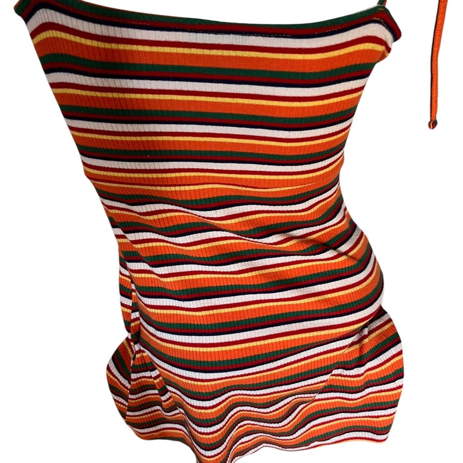Topshop Topshop Ribbed Orange Black Sheath Mini Dress Size XS / US 0-2 / IT 36-38 - 2 Thumbnail