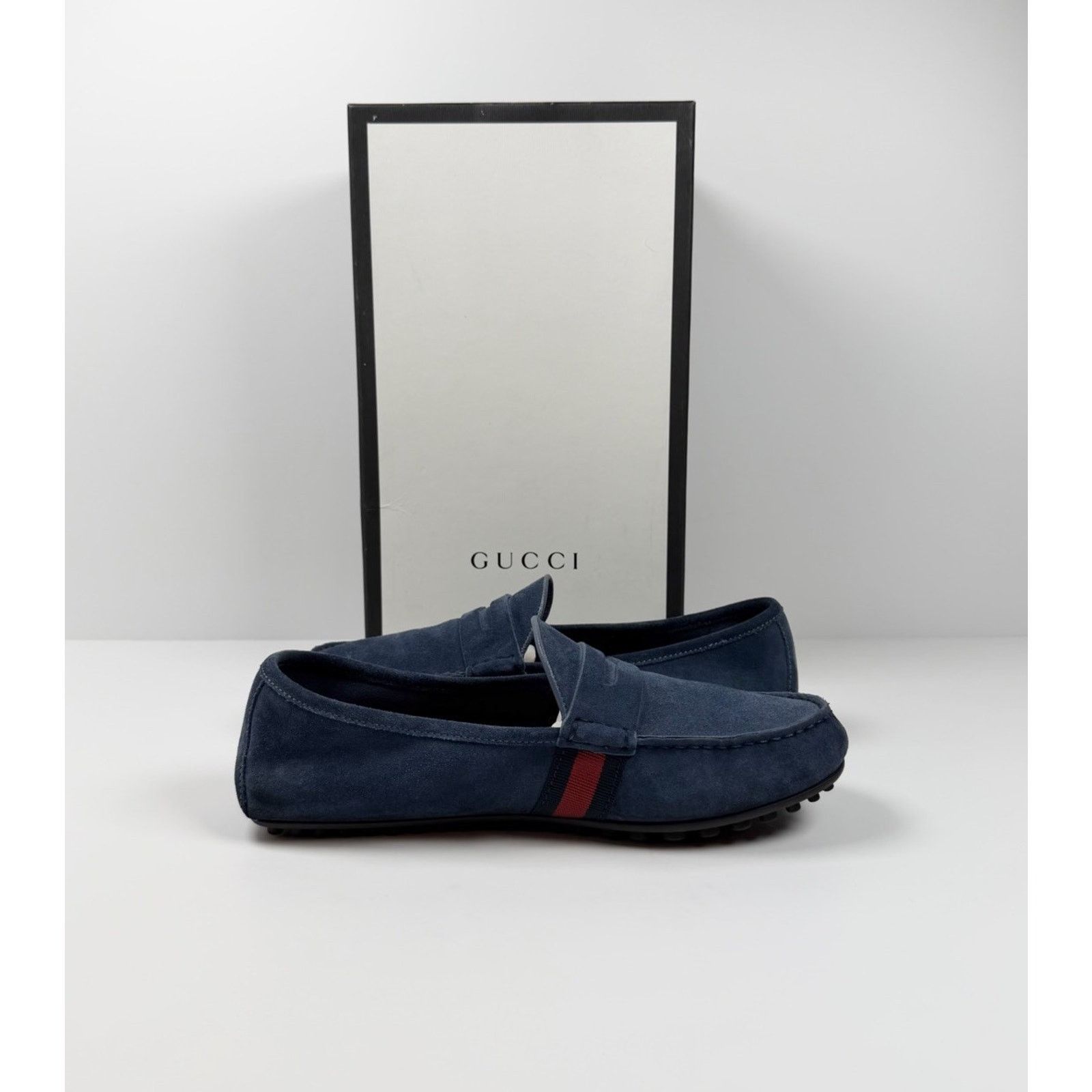 Gucci Size 9US - Gucci Blue Suede Web Accent Loafers Size US 9 / EU 42 - 4 Thumbnail