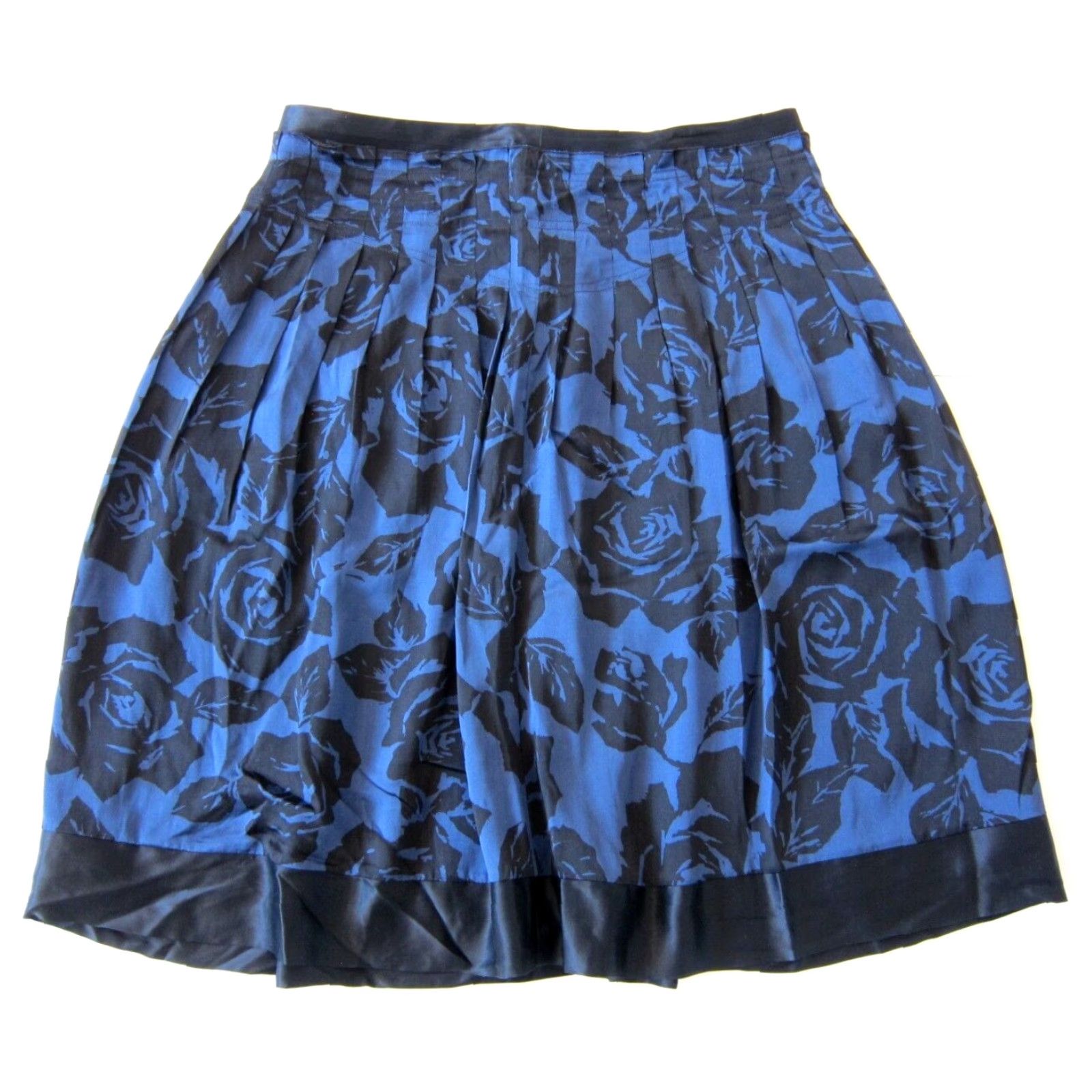 Vintage S5A 100% Silk Black Blue Floral Rose A-Line Pleated Skirt Women Size 8 Size 30" / US 8 / IT 44 - 2 Thumbnail
