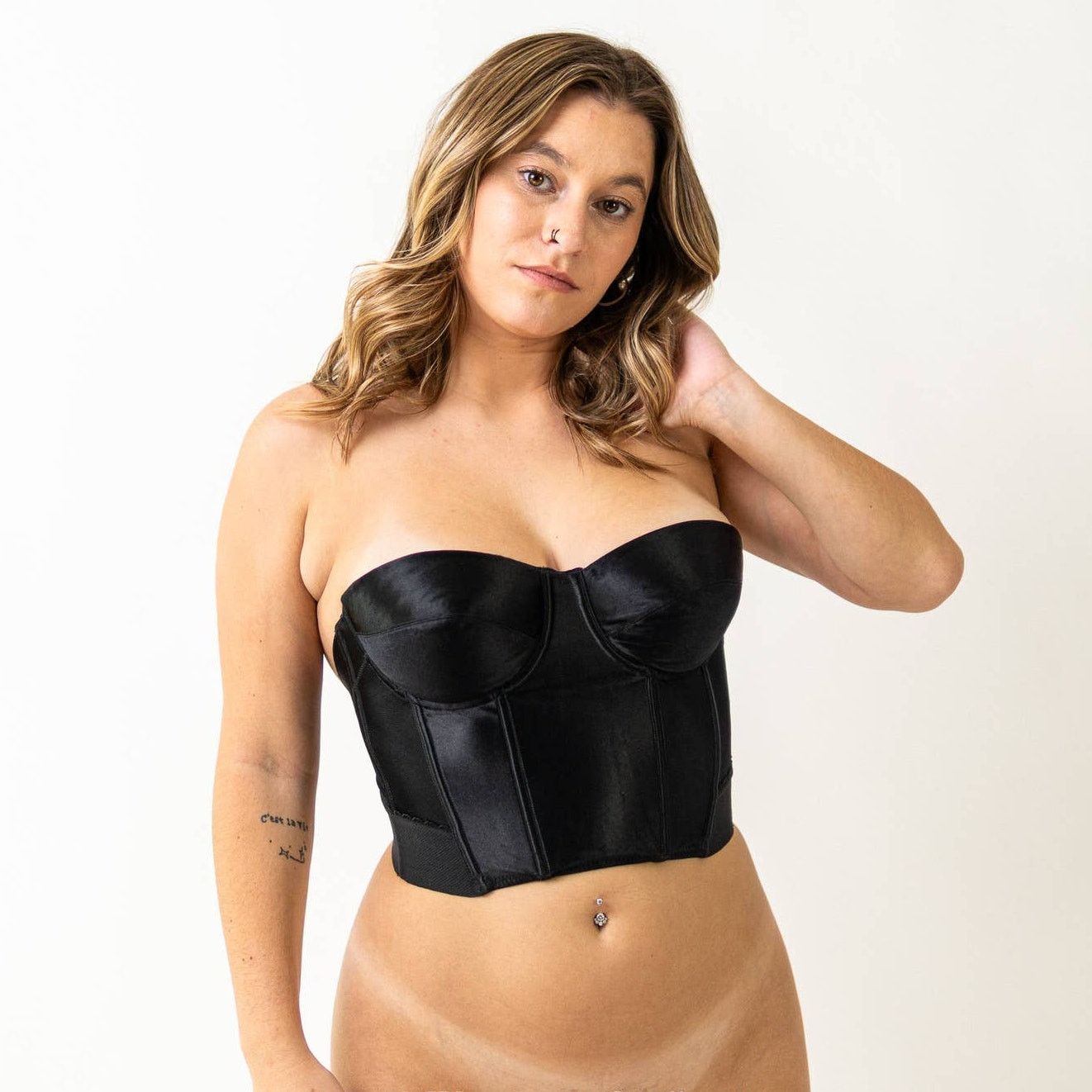 Designer Black Satin Push Up Lingerie Corset Size ONE SIZE - 3 Thumbnail