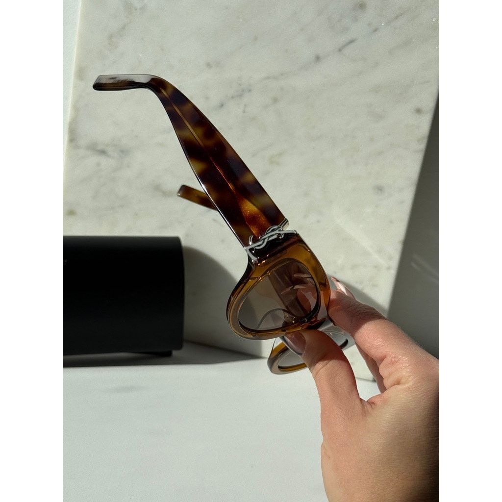 Saint Laurent Paris NEW Saint Laurent SLM94/F Brown Gold Cat Eye Sunglasses Size ONE SIZE - 7 Thumbnail