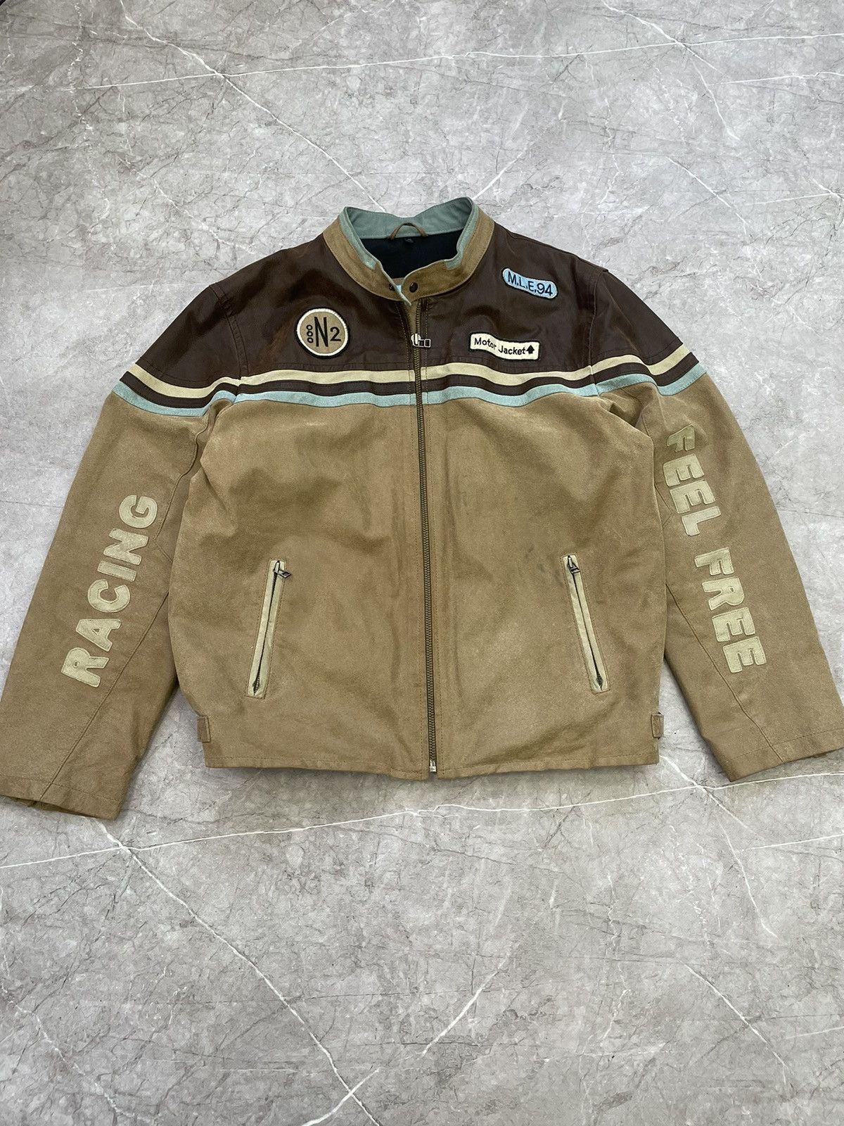 Other Rare Vintage 90s leather jacket Brown faded racing Japanese Size US XL / EU 56 / 4 - 1 Thumbnail