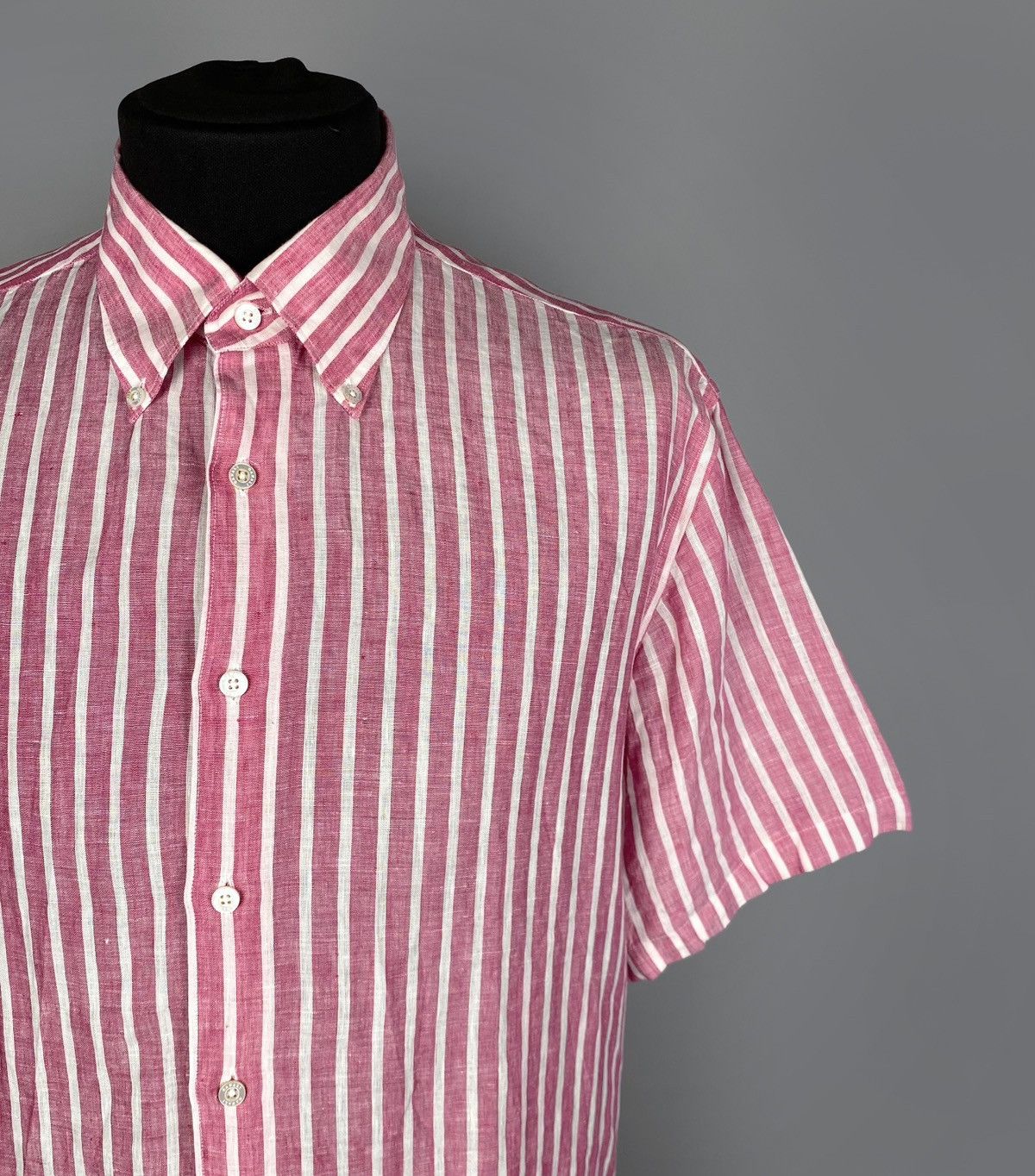 Canali Men's CANALI Linen Pink Striped Short Sleve Shirt Size 2XL Size US XXL / EU 58 / 5 - 8 Thumbnail