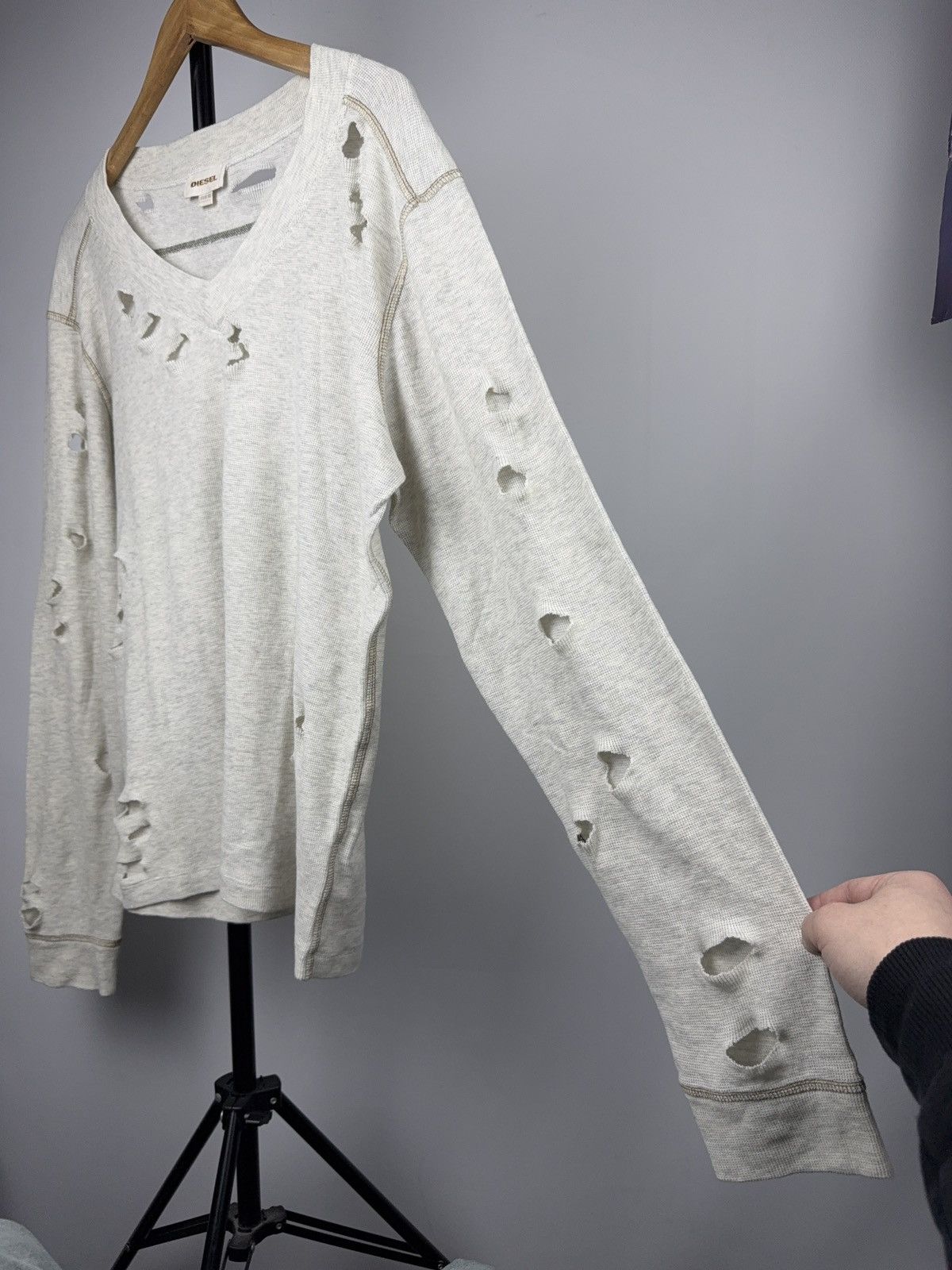 Diesel Diesel Y2K Avant Garde Distressed Thermal V-Neck Longsleeve Size US L / EU 52-54 / 3 - 9 Thumbnail