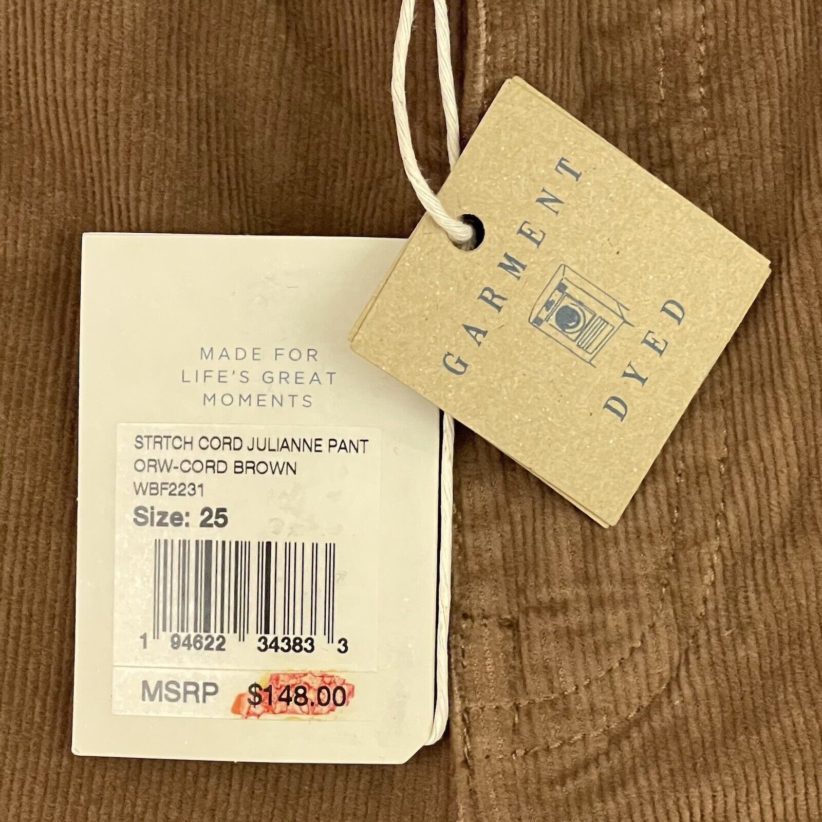 Faherty Faherty Corduroy Pants Womens 25 Brown Stretch Cord Julianne Size 25" / US 0 / IT 36 - 10 Thumbnail