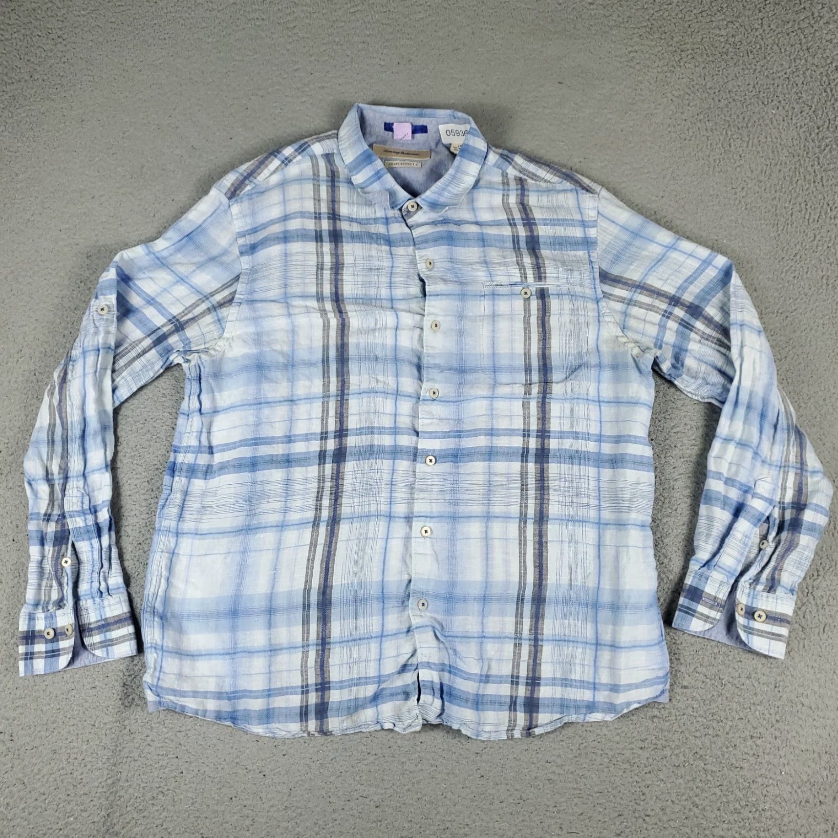 Tommy Bahama Tommy Bahama Shirt Mens Large Blue Plaid Linen Button-Up Long Sleeve - Regular Fit, Collared, Classic Beach Style Size US L / EU 52-54 / 3 - 2 Thumbnail