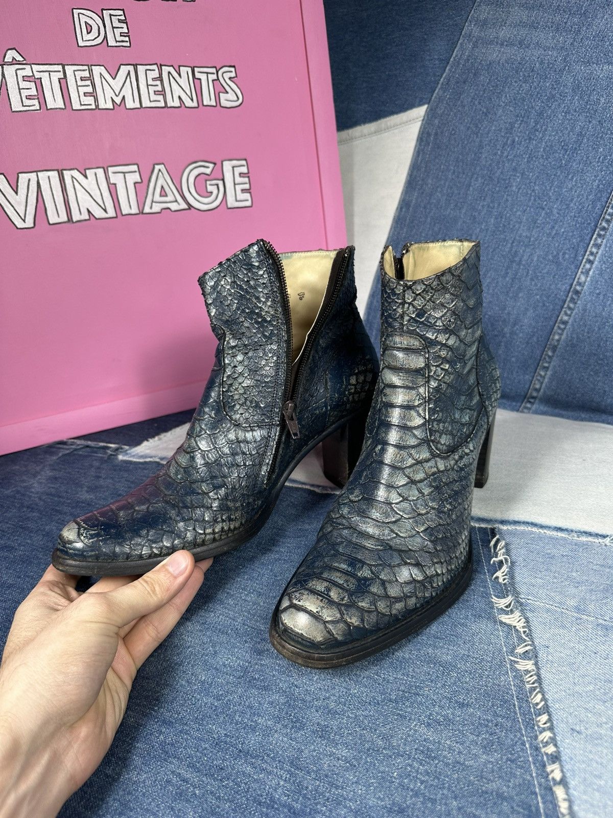 Other Free Lance Heels Ankle Boots Exotic Leather Snake Cowboy Size US 8 / IT 38 - 12 Thumbnail