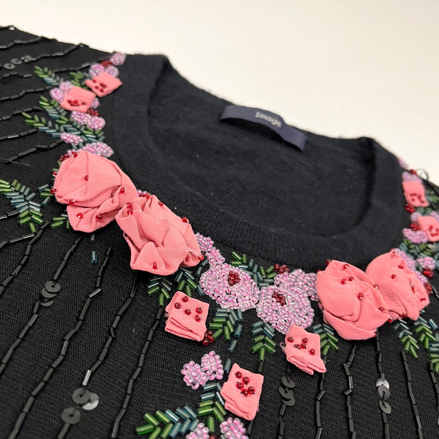 Vintage Womens Blouse Black Wool & Angora 3D Floral Beaded Sequin Layers Boho Prep S Small Casual Shirt Womens Size S / US 4 / IT 40 - 4 Thumbnail