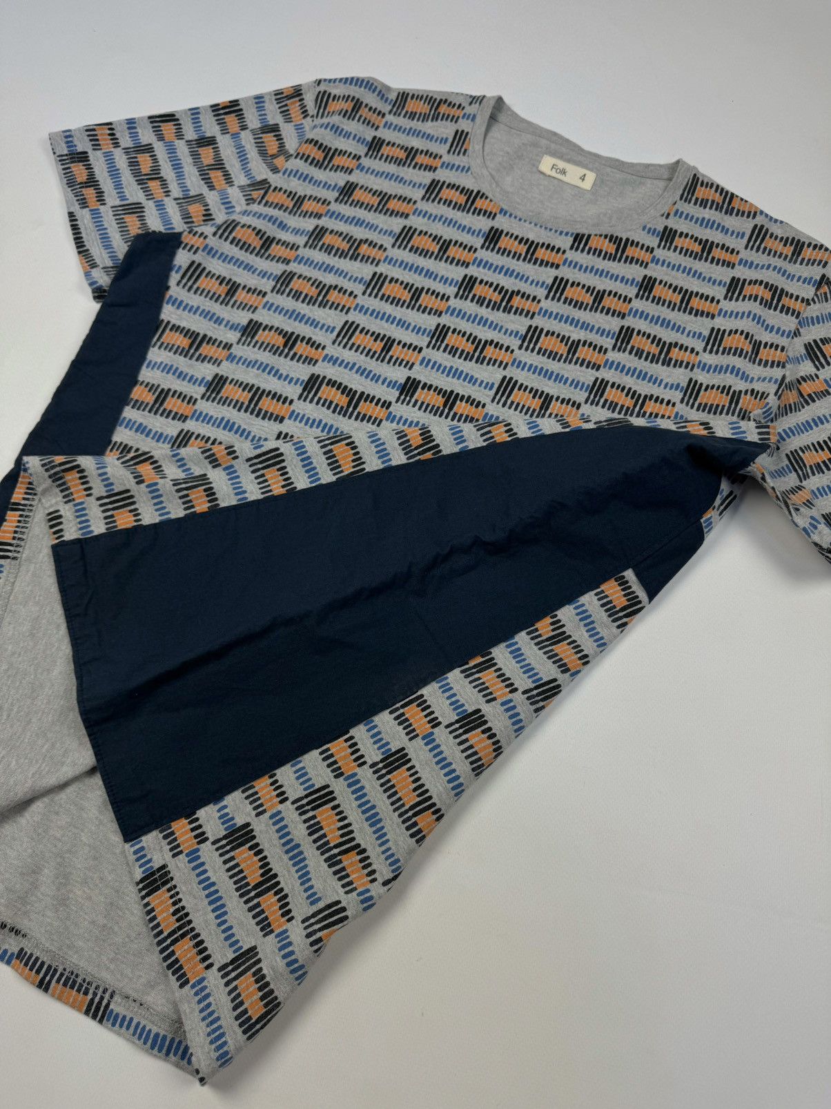 Designer × Folk FOLK Geometric Grey Multicolor Cotton Crew Neck T-Shirt Size US L / EU 52-54 / 3 - 8 Thumbnail