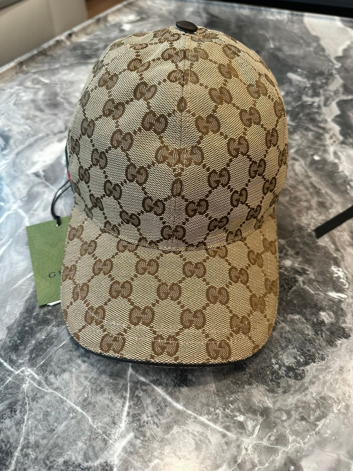 Pre-owned Gucci Original Gg Canvas Baseball Hat With Web In Beige