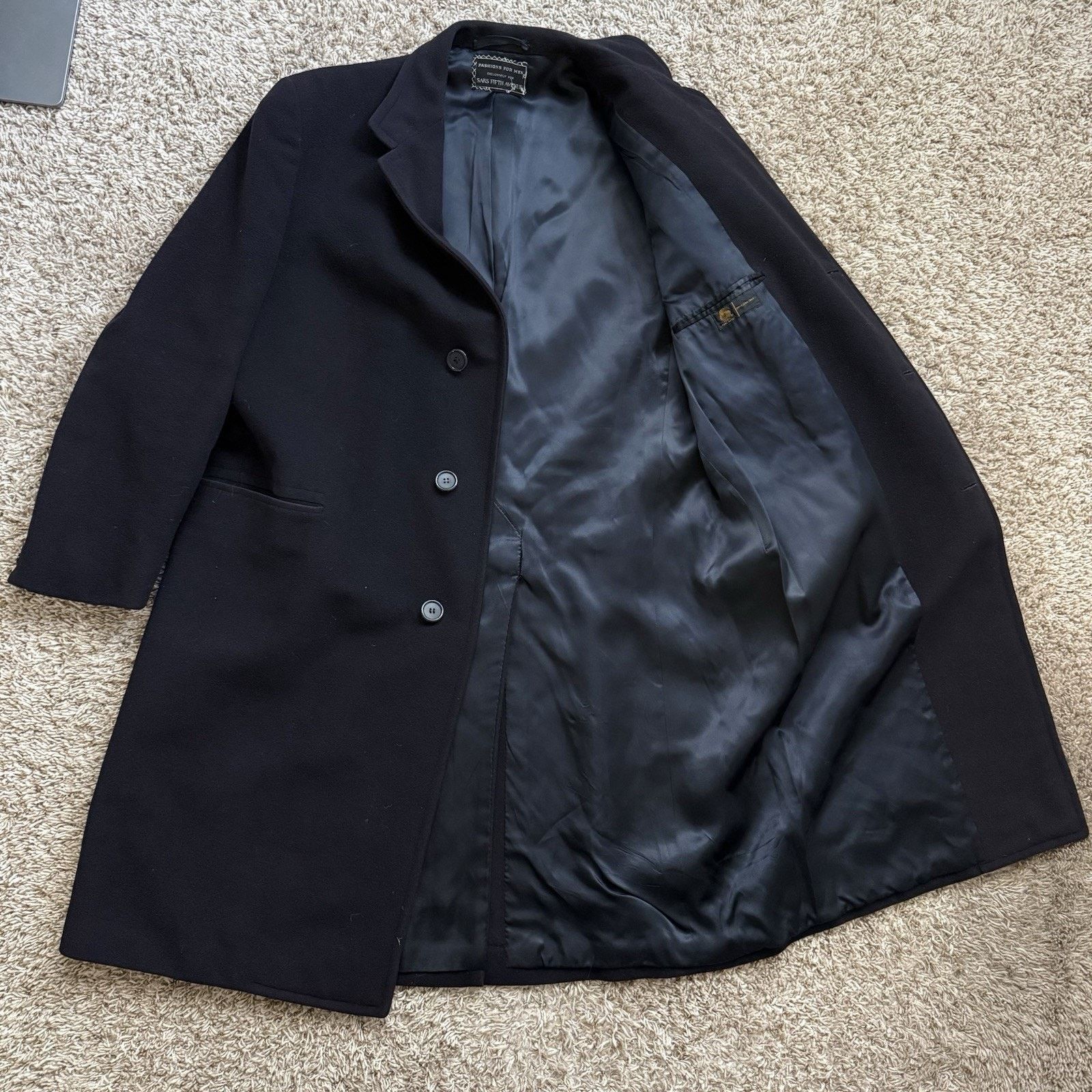 Saks Fifth Avenue × Vintage Vintage Saks Fifth Avenue 100% Pure Wool Black Trench Coat Size US L / EU 52-54 / 3 - 2 Thumbnail