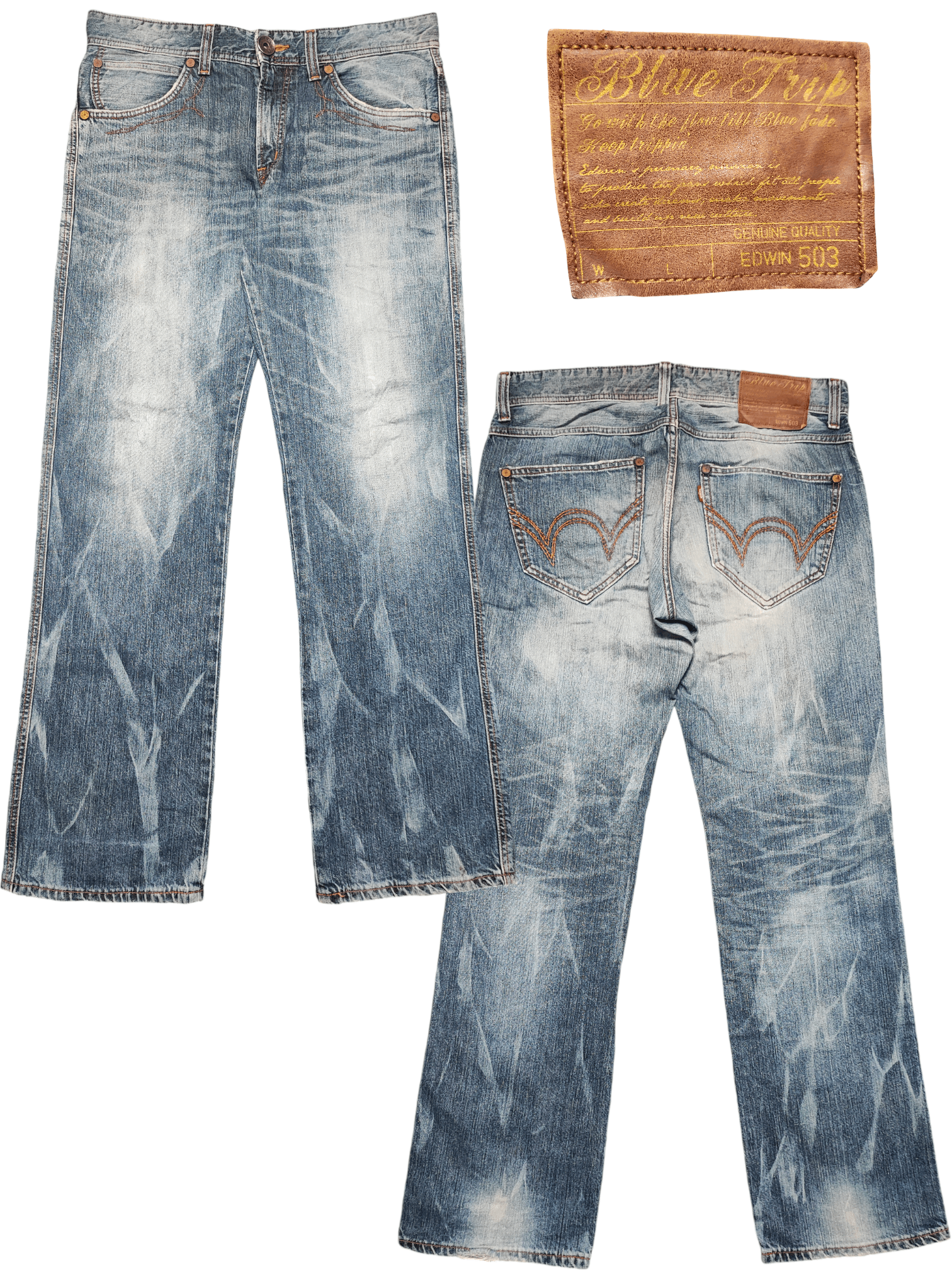 Edwin Edwin 503 Blue Trip Japan Distressed Jeans Size US 33 - 1 Thumbnail