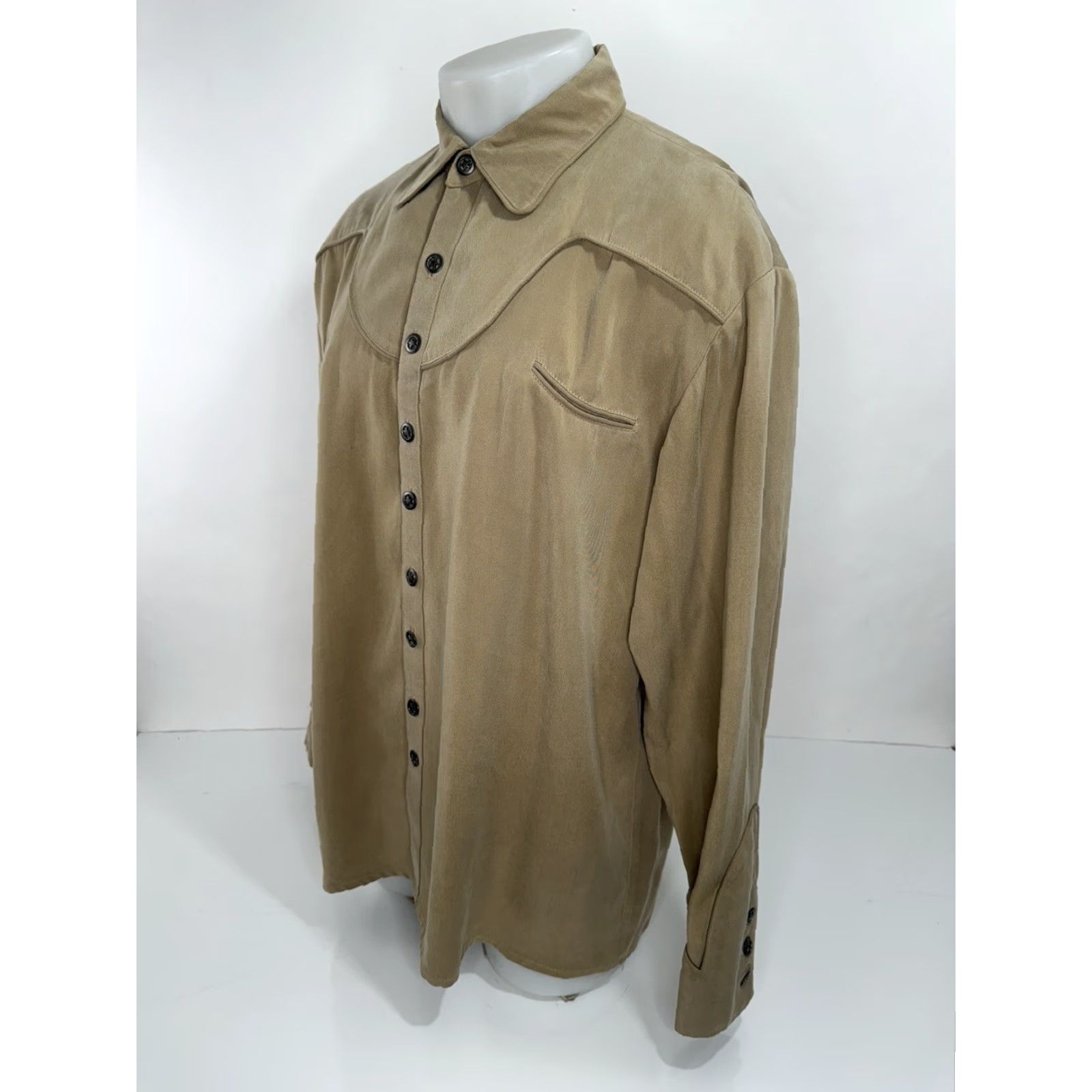 Scully Scully Mens L Western Shirt Long Sleeve Button-Up Metal Star Buttons Thick Brown Yoke 90s - Western Theme Mens Size US L / EU 52-54 / 3 - 3 Thumbnail