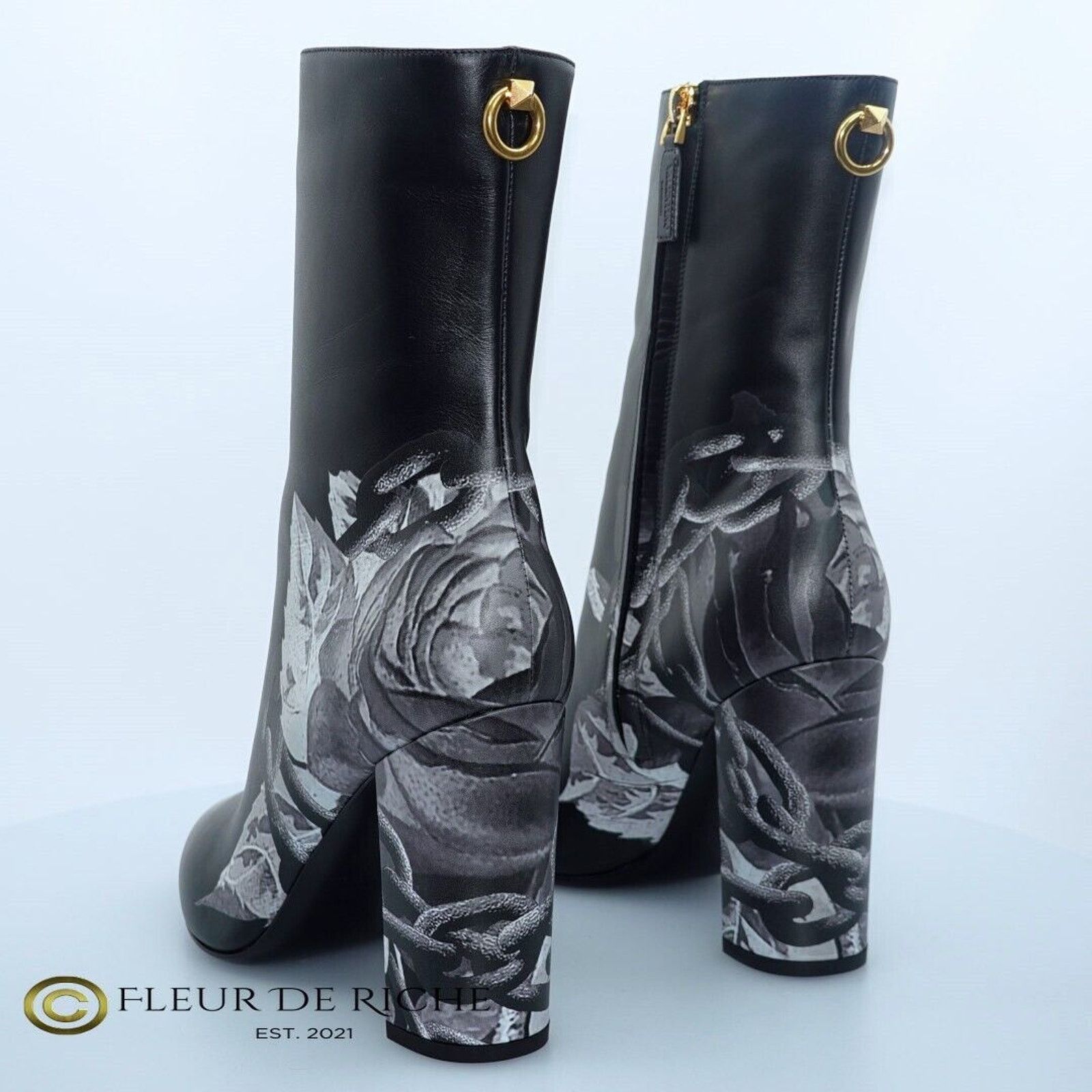 Valentino Valentino x Undercover Black Rose Leather Ankle Boots Size US 7.5 / IT 37.5 - 7 Thumbnail