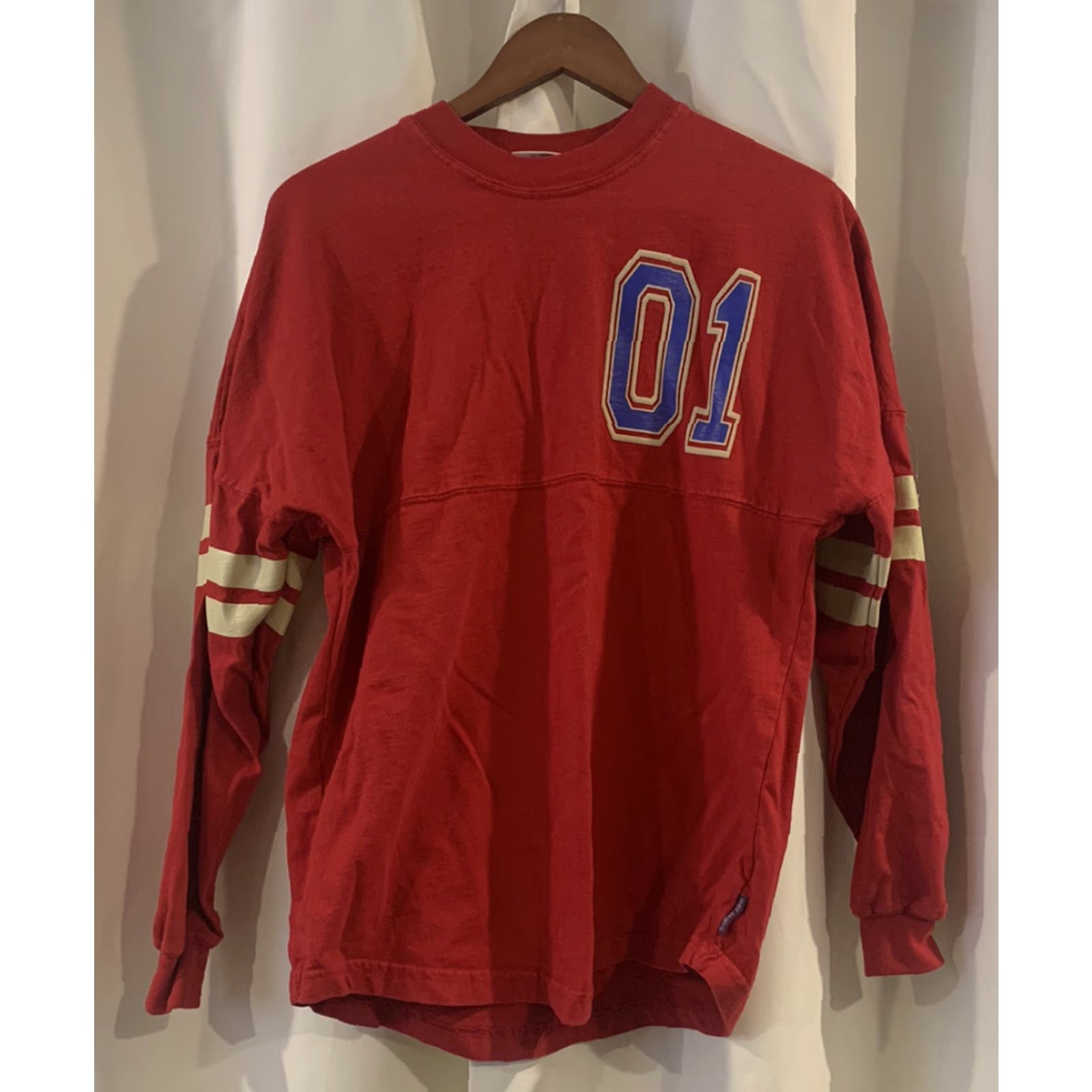 ESPIRIT VINTAGE Made In USA Spirit Jersey Shirt Womens Small S Red USA Long Sleeve Crew Neck 28 inch 23 inch Pit to Pit Spirit Wearing Theme Basic T-Shirt Size S / US 4 / IT 40 - 2 Thumbnail
