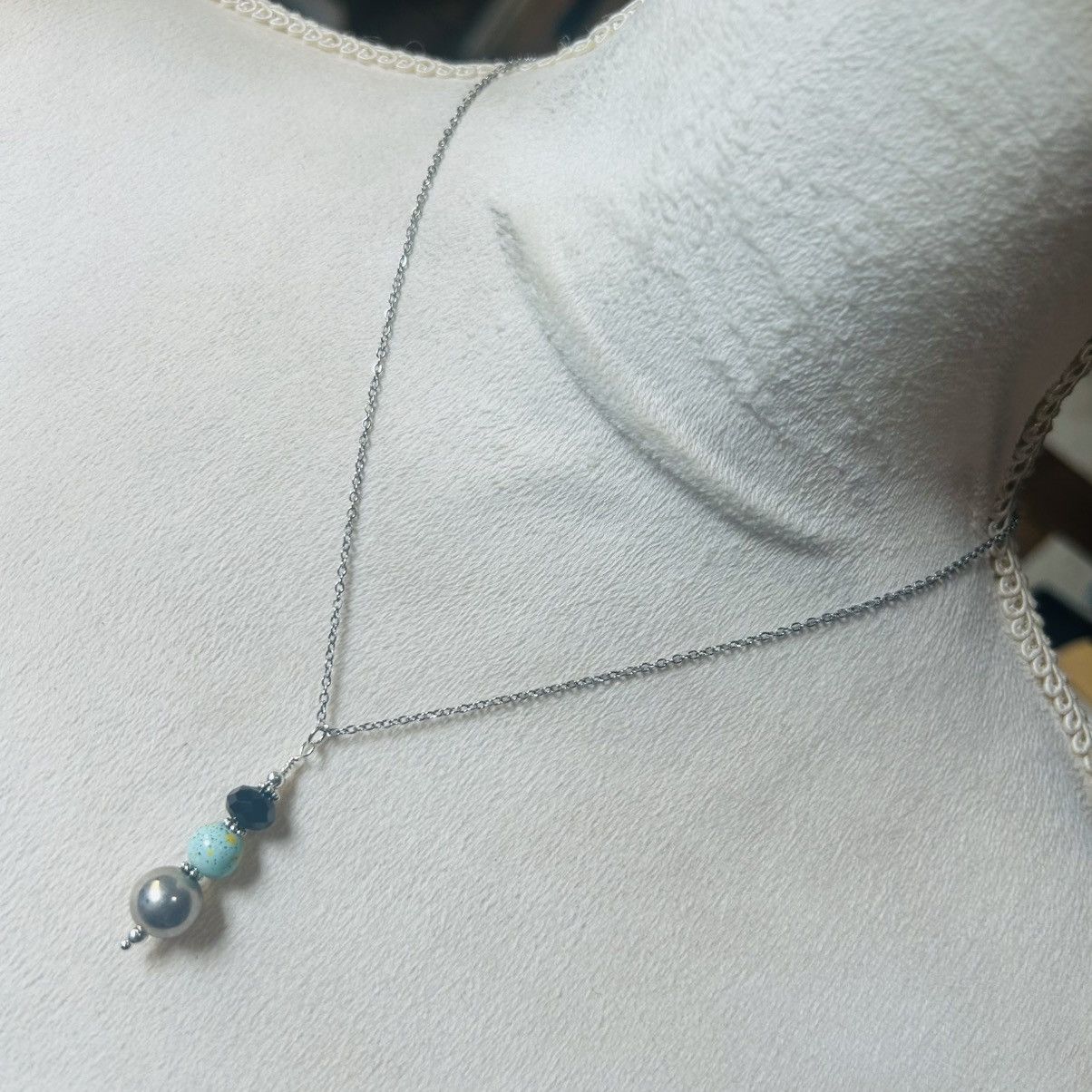 Handmade Handcrafted art glass bead drop pendant on chain necklace Size ONE SIZE - 2 Thumbnail