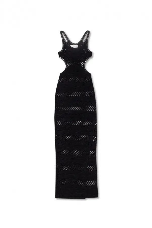 Saint Laurent Paris o1b1hav111124 Long Cut-Out Dress in Striped Crochet in Black Size XS / US 0-2 / IT 36-38 - 1 Thumbnail