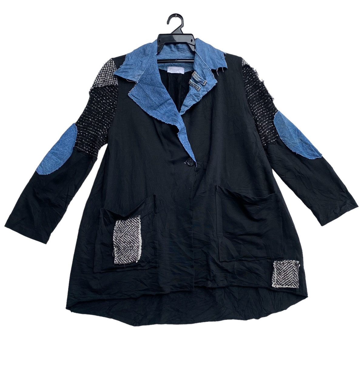 image of Italian Designers Planet By Florence Rework Patch Design Dress Jacket in Black, Women's