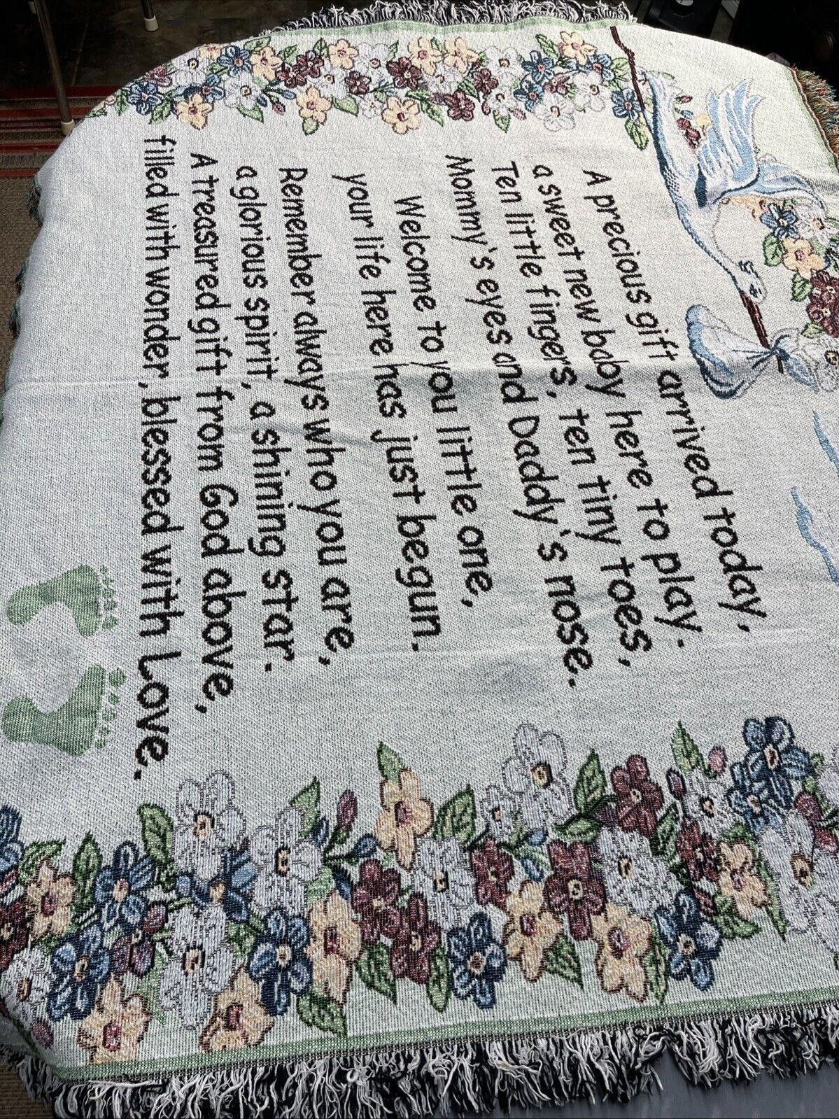Designer Vintage Woven Tapestry Throw Baby Blanket Nursery Stork Size ONE SIZE - 1 Thumbnail