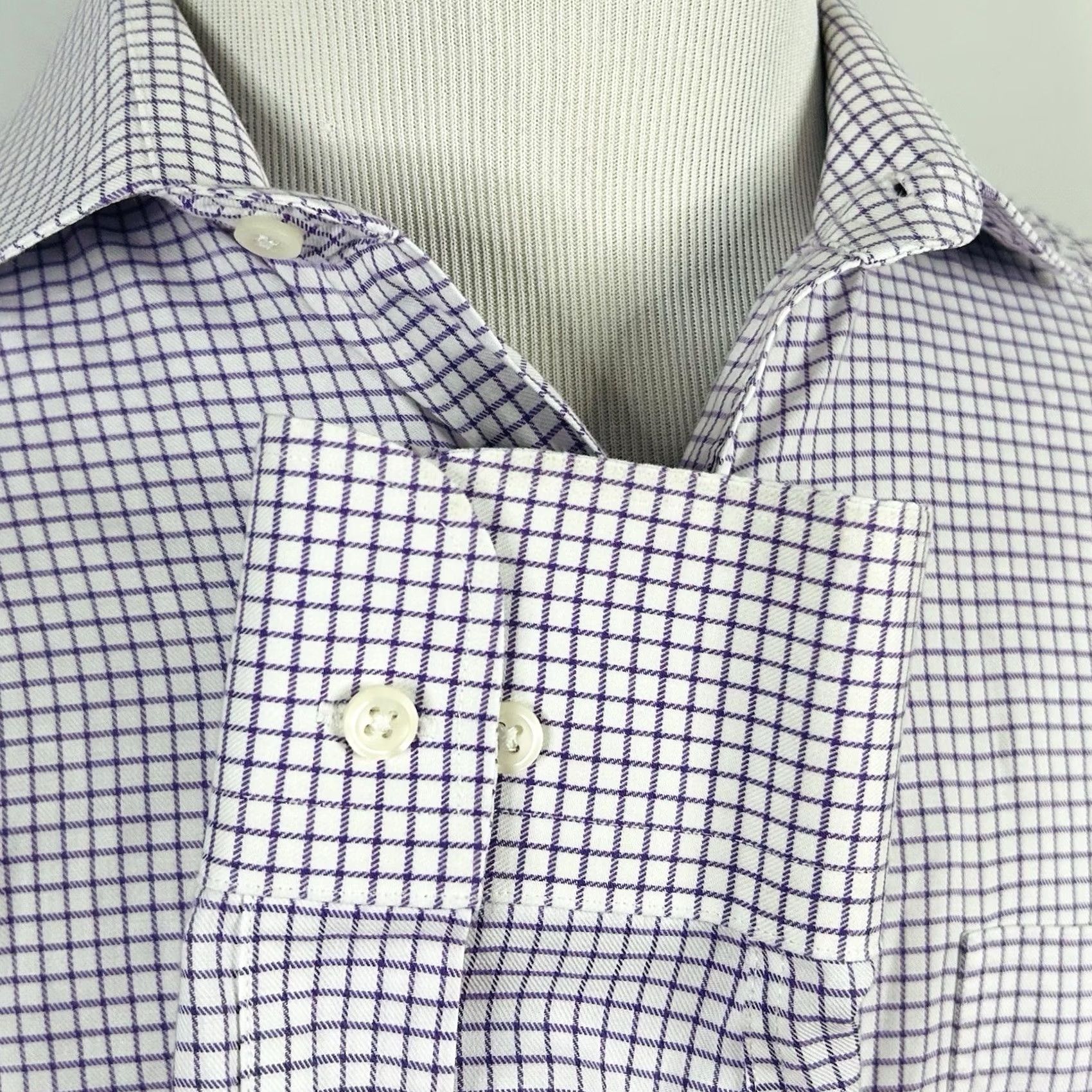 Ralph Lauren Ralph Lauren LRL 17 34/35 Classic Fit Non Iron Dress Shirt Purple Plaid Cotton Size 46R - 4 Thumbnail
