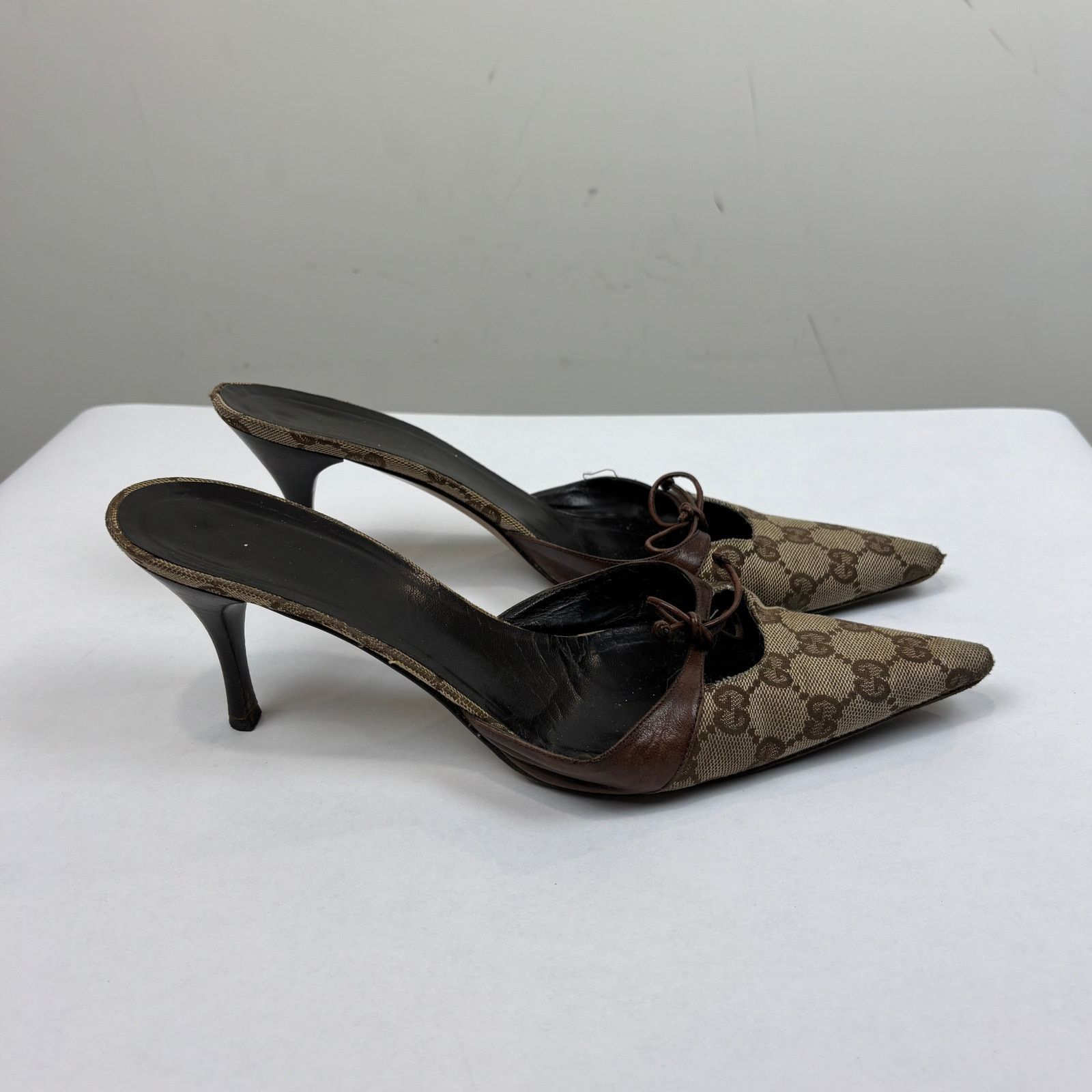 Gucci × Vintage VTG Gucci Monogram Cut Out Kitten Heels Mules Women's 8.5B Size US 8.5 / IT 38.5 - 3 Thumbnail