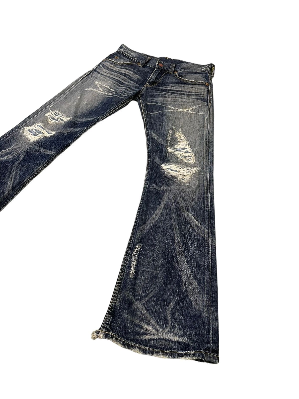 Edwin Flare Jeans Edwin Japan Distress Low Rise Boot Cut 8🟦5 Size US 31 - 3 Thumbnail