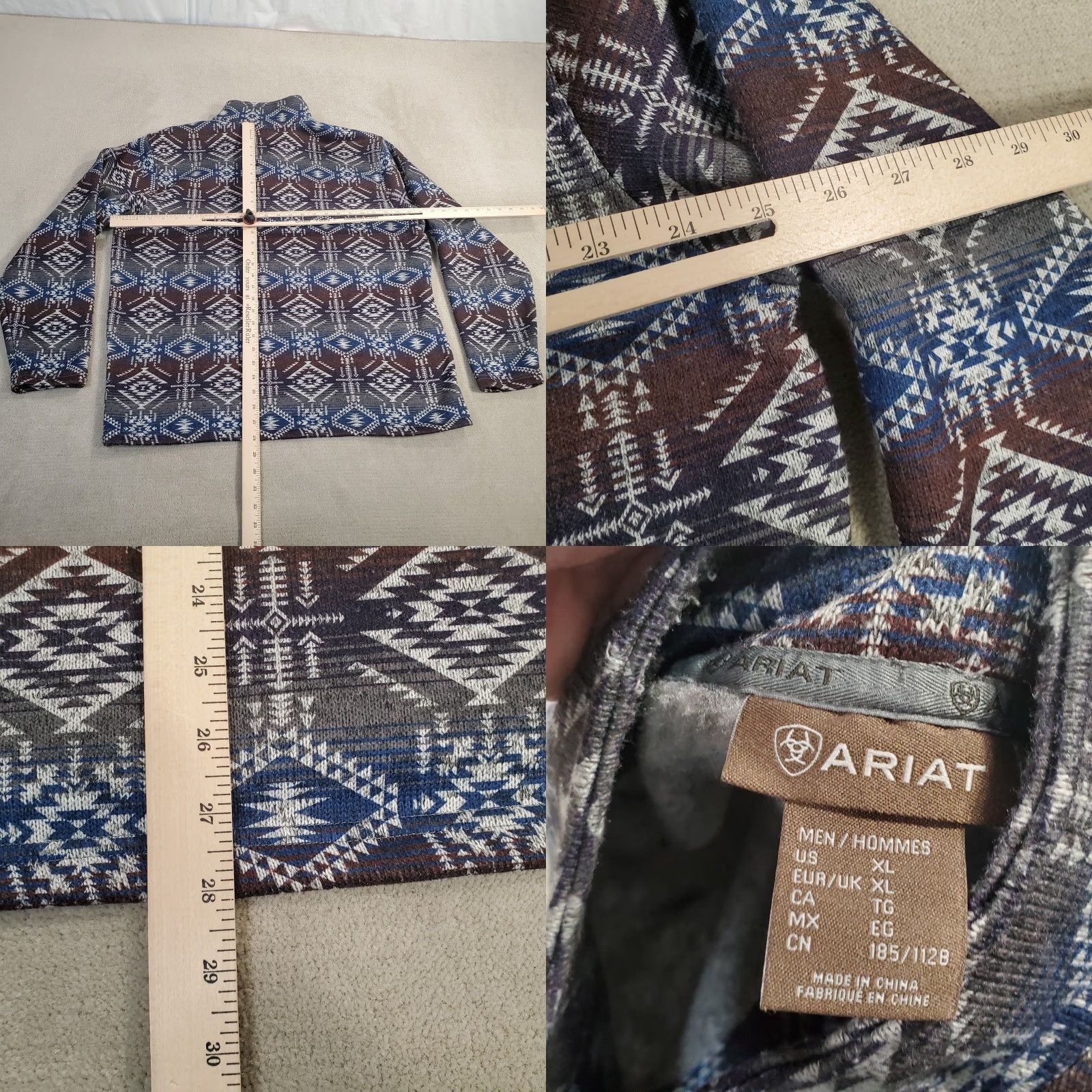 Ariat Ariat Sweater Mens XL Brown Aztec Geometric Mock Neck Pullover Long Sleeve Casual Winter Fall Sport Outdoor Size US XL / EU 56 / 4 - 8 Thumbnail