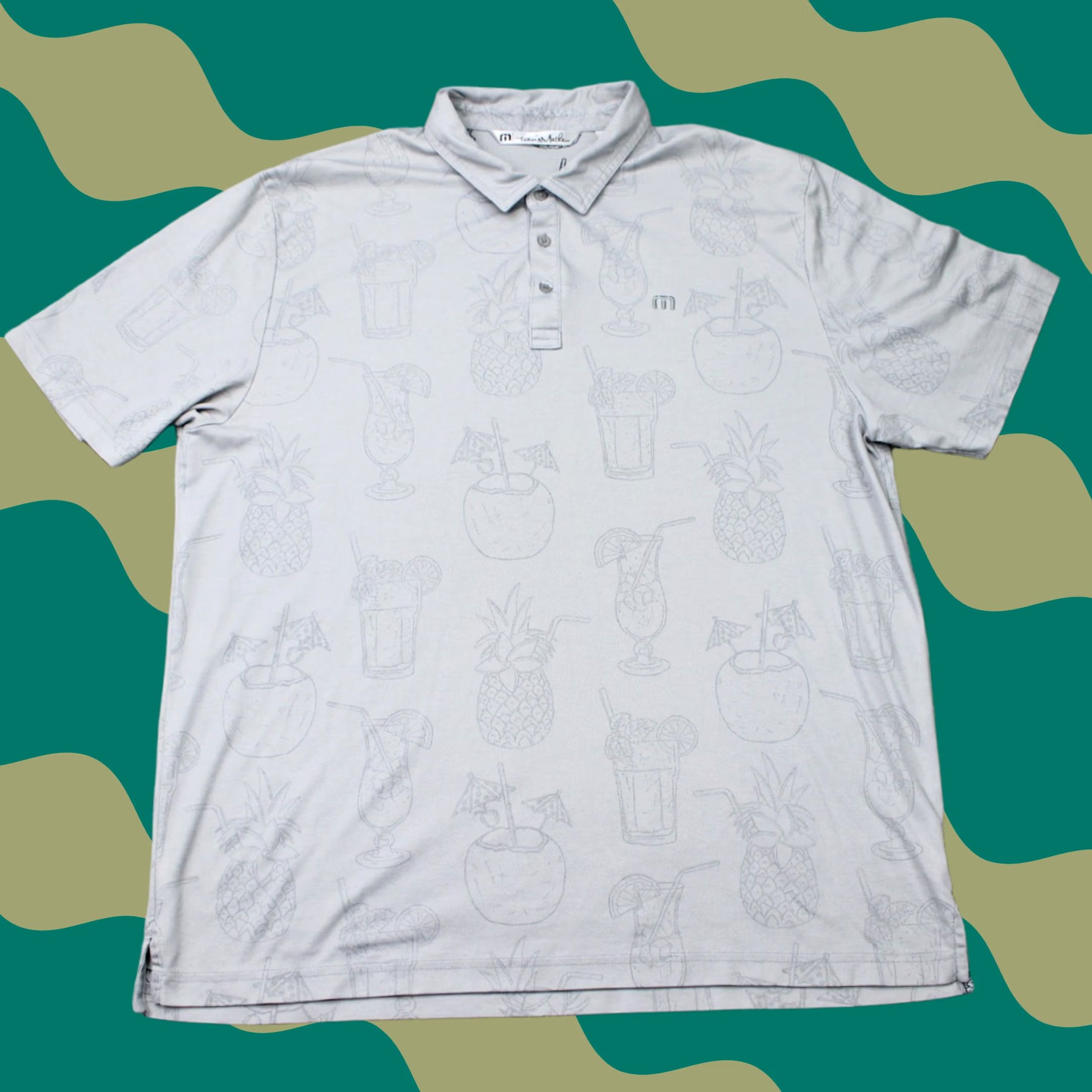 TravisMathew Travis Mathew Polo Shirt Men 2XL Gray Short Sleeve Graphic Print Pineapple Drink Golf S/S Polo Shirt Gr ay 2XL XXL Mens Gear Size US XXL / EU 58 / 5 - 1 Thumbnail
