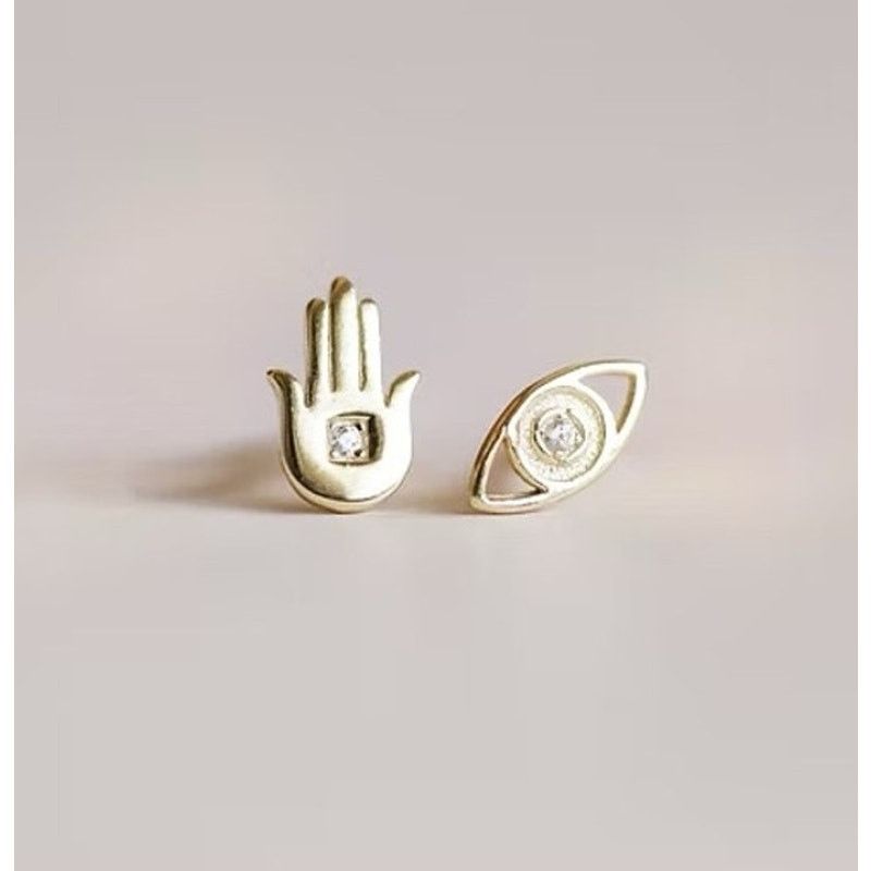 Anthropologie NEW ANTHROPOLOGIE 18kt Gold Hand Evil Eye Stud Earring Set Size ONE SIZE - 1 Thumbnail