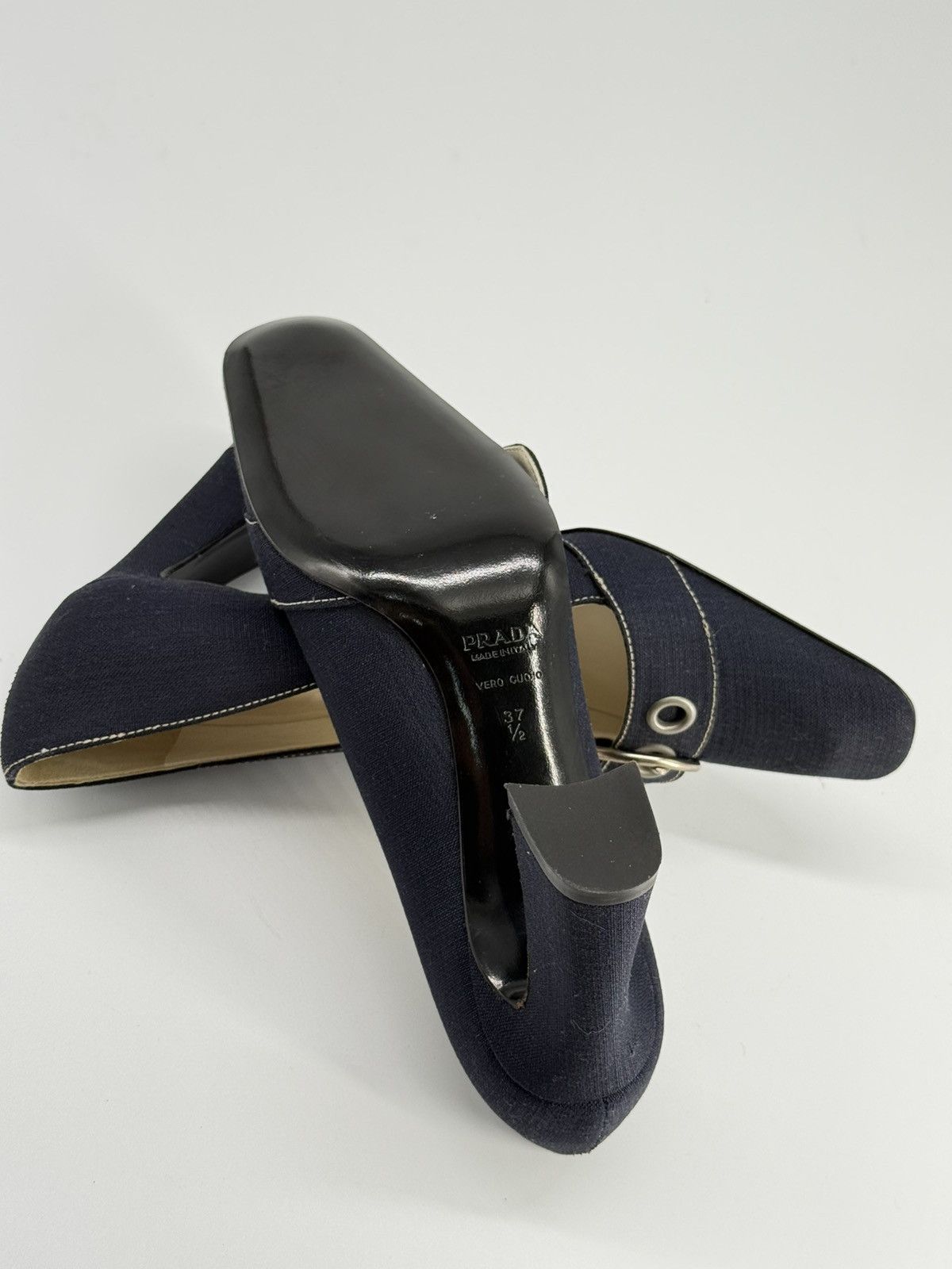 Prada Prada Navy Denim like chunky heels with buckle size 37 1/2 Size US 8 / IT 38 - 9 Thumbnail