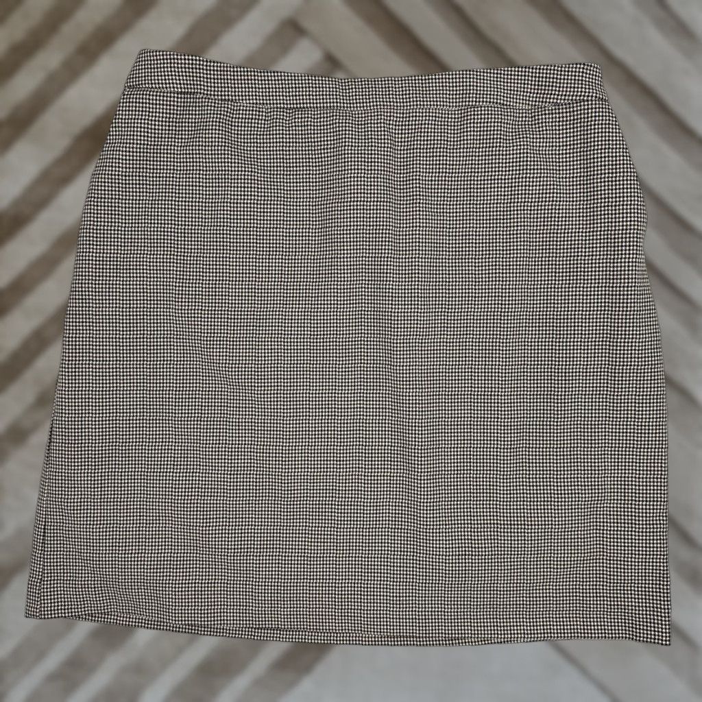 Rachel Zoe RACHEL ZOE Skirt 6 Plaid Houndstooth Beige Elastic Waist Mini Size 28" / US 6 / IT 42 - 1 Thumbnail