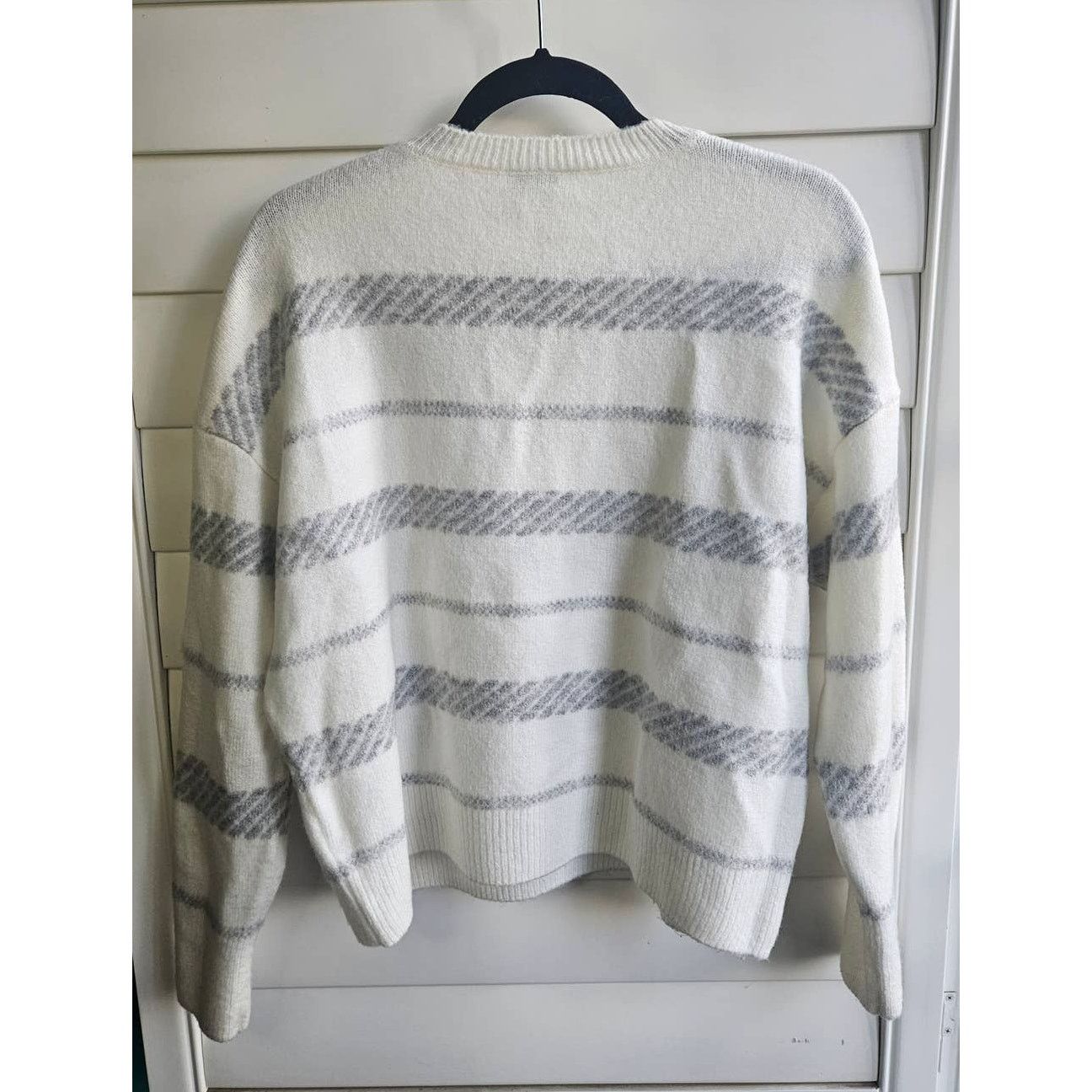 Topshop White & Grey Striped Crewneck Sweater Classic Pullover Knit Size M / US 6-8 / IT 42-44 - 9 Thumbnail