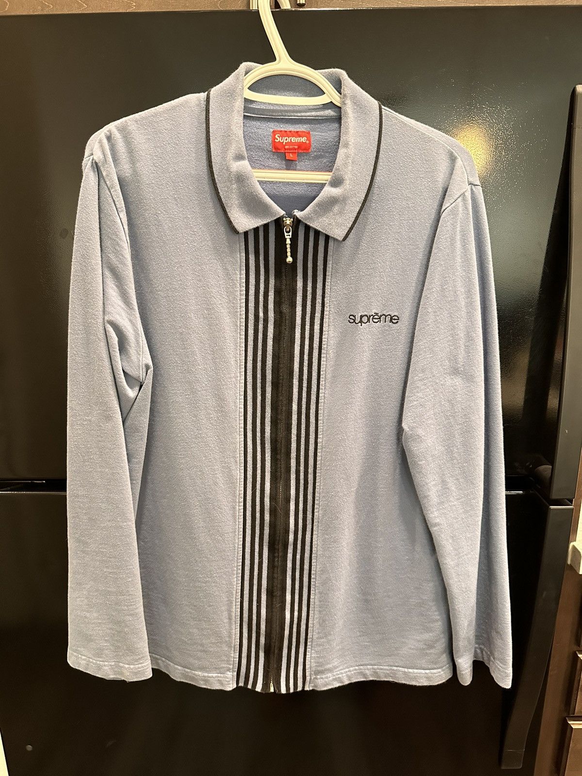 image of Supreme Vertical Zip Up L/s Polo in Blue, Men's (Size Large)