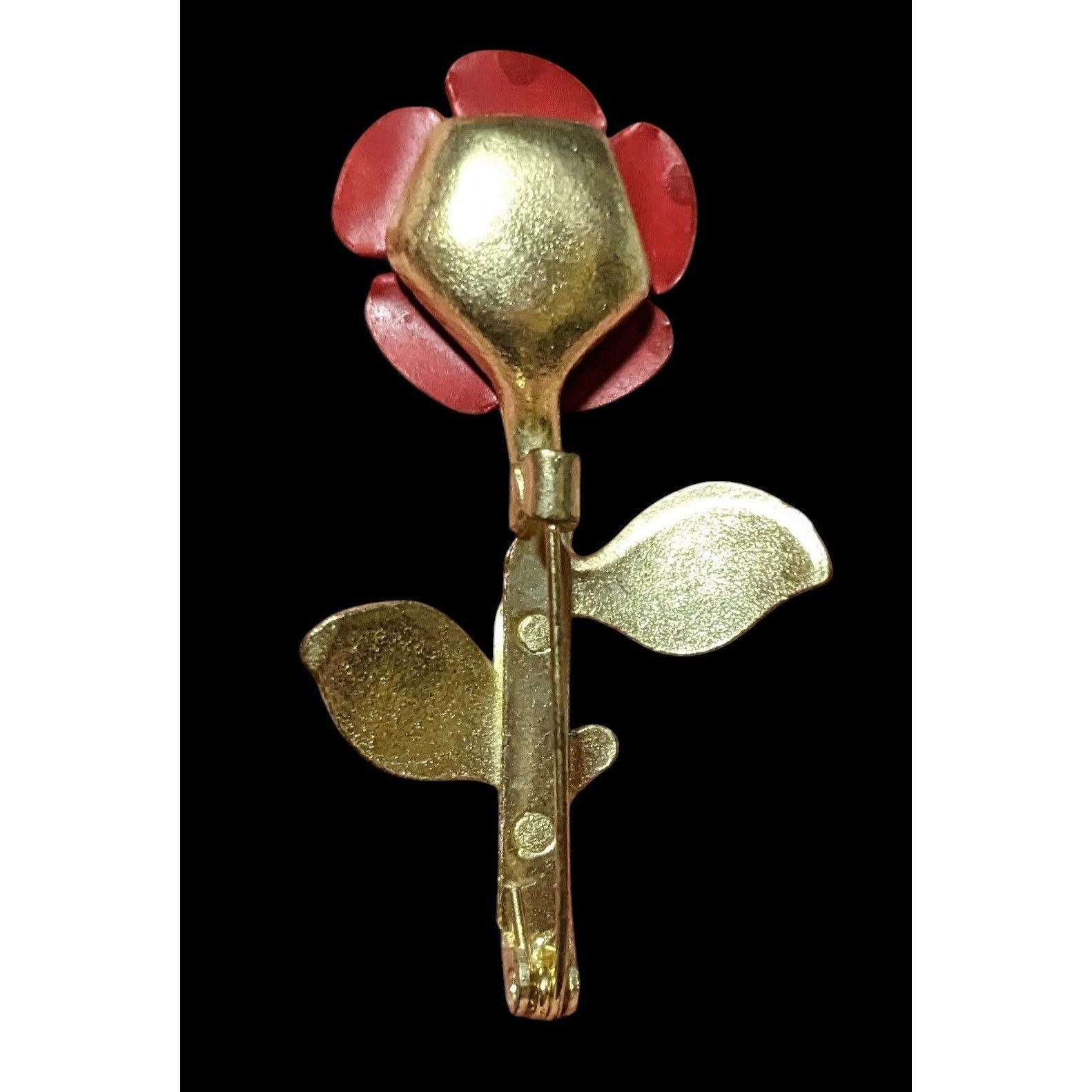 Other Vintage Red And Gold Metal Floral Metal Rose Brooch Size ONE SIZE - 3 Thumbnail