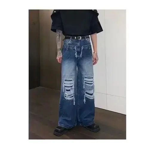 Japanese Brand × Jean Baggy Washed Distressed Blue Jeans, Ripped Jeans Size US 30 / EU 46 - 2 Thumbnail