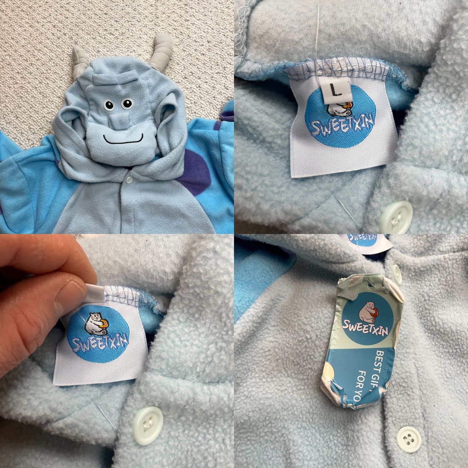 Vintage Sweetxin Plush Character PJ One Piece Hooded Blue Dinosaur Size Large New NWT Size ONE SIZE - 8 Thumbnail