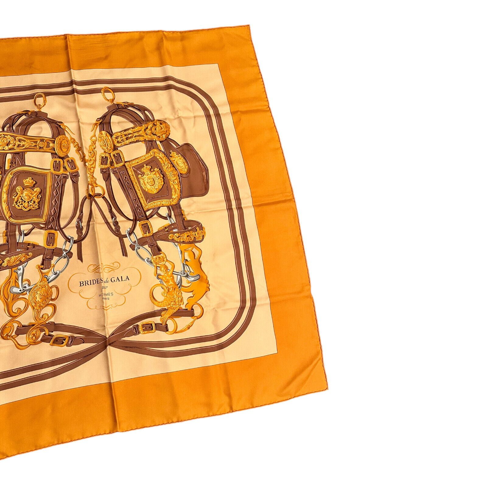 Hermes Brides De Gala 90cm Orange Brown Silk Scarf