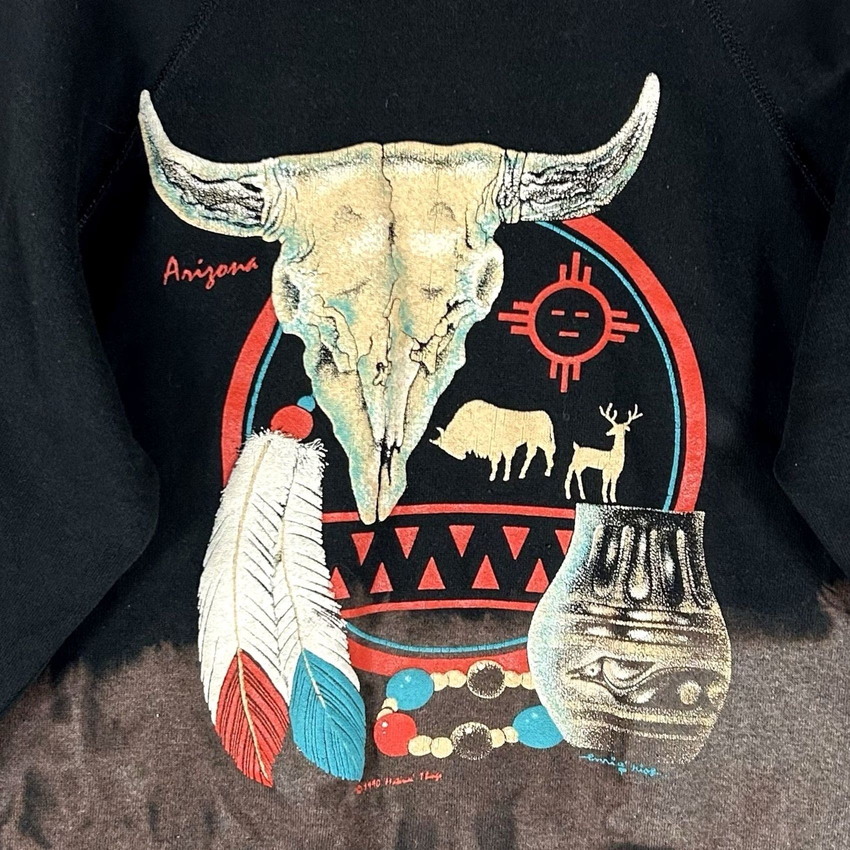 Hanes VINTAGE Hanes Arizona Sweatshirt Mens L Black Graphic Print Bull Skull Southwest USA Made Crew Neck Pullover Long Sleeve Fleece Cotton Polyester Size US L / EU 52-54 / 3 - 2 Thumbnail