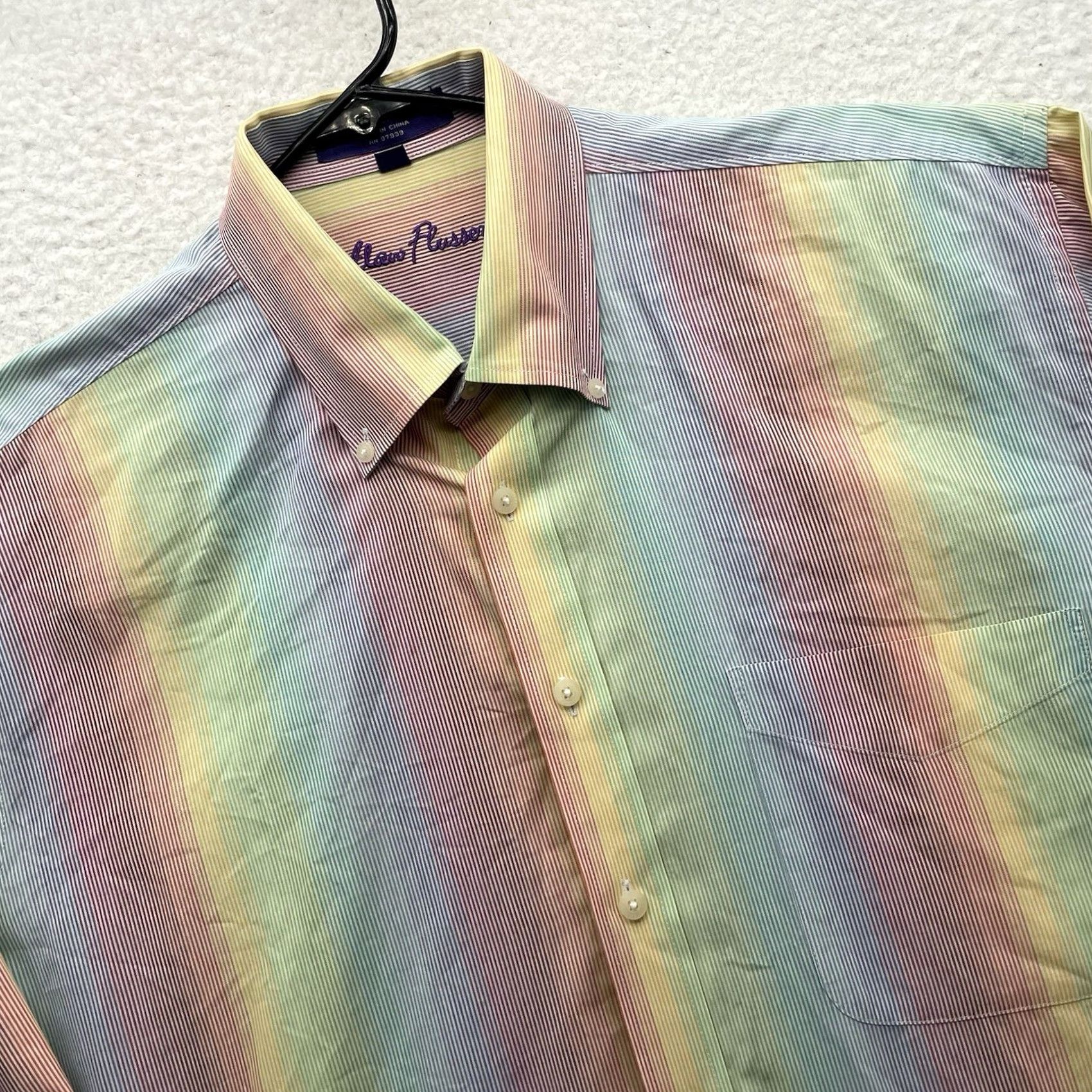 Rainbow Alan Flusser Shirt Mens L Multicolor Striped Colorful Preppy Button-Up Casual Golf Size US L / EU 52-54 / 3 - 2 Thumbnail