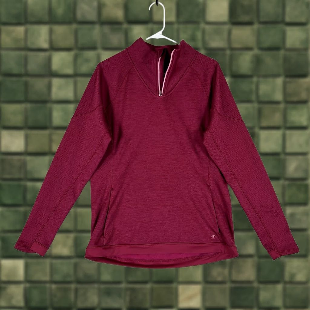 Champion Champion Powertrain Long Sleeve Pullover Womens Large 1/4 Zip Red Casual Activewear Shirts Size L / US 10 / IT 46 - 1 Thumbnail