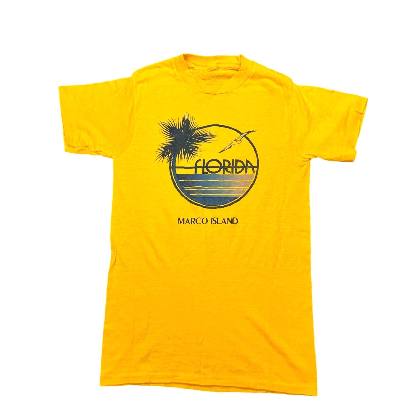 Vintage VINTAGE Florida Marco Island T-Shirt Yellow Single Stitch 70s 80s Souvenir Graphic Print Mens Small Beach Retro Crew Neck Short Sleeve Cotton Shirt Size US S / EU 44-46 / 1 - 2 Thumbnail