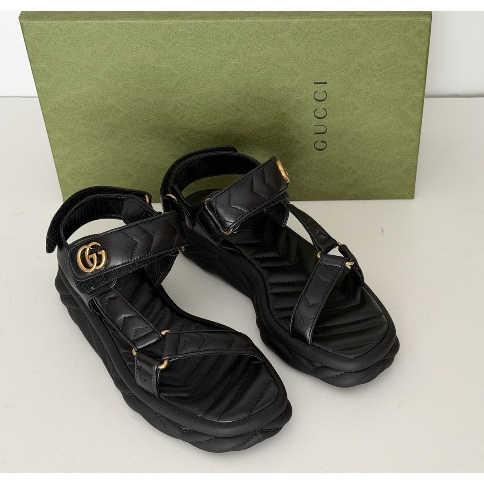 Gucci Gucci GG Quilted Open Toe Black Leather Sandals 10 US 776936 Size US 10 / IT 40 - 15 Thumbnail
