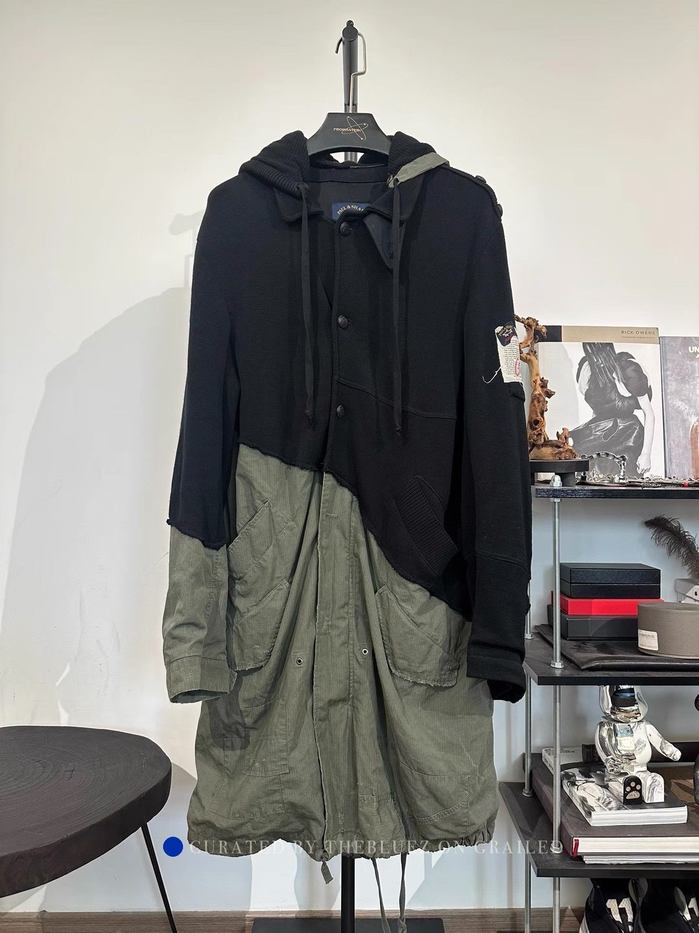 Greg Lauren Black Long Hooded Coat with Patchwork Design Size US L / EU 52-54 / 3 - 1 Thumbnail