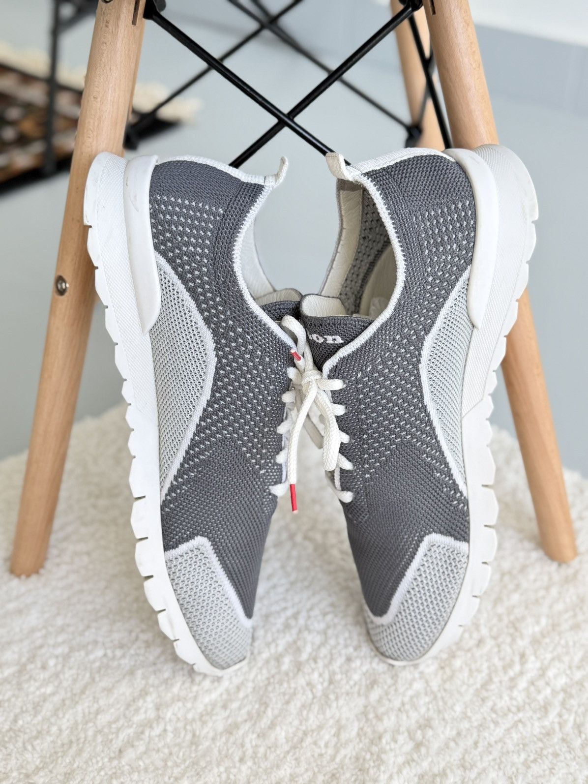 Kiton Kiton Low-Top Mesh Knit Lace-Up Cotton Sock Sneakers Gray Size US 12 / EU 45 - 7 Thumbnail