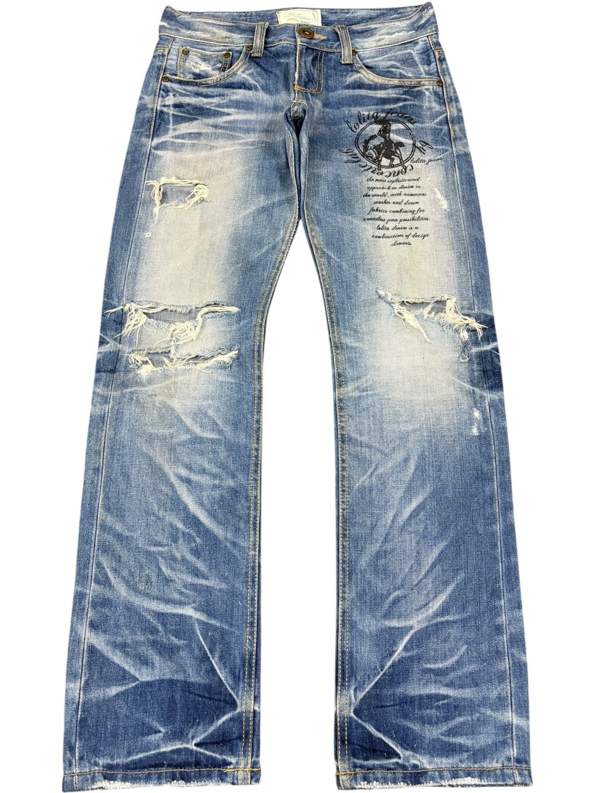 Hysteric Glamour Vintage Lolita Punk Printed Faded Wash Distress Jeans Size 31" - 2 Thumbnail
