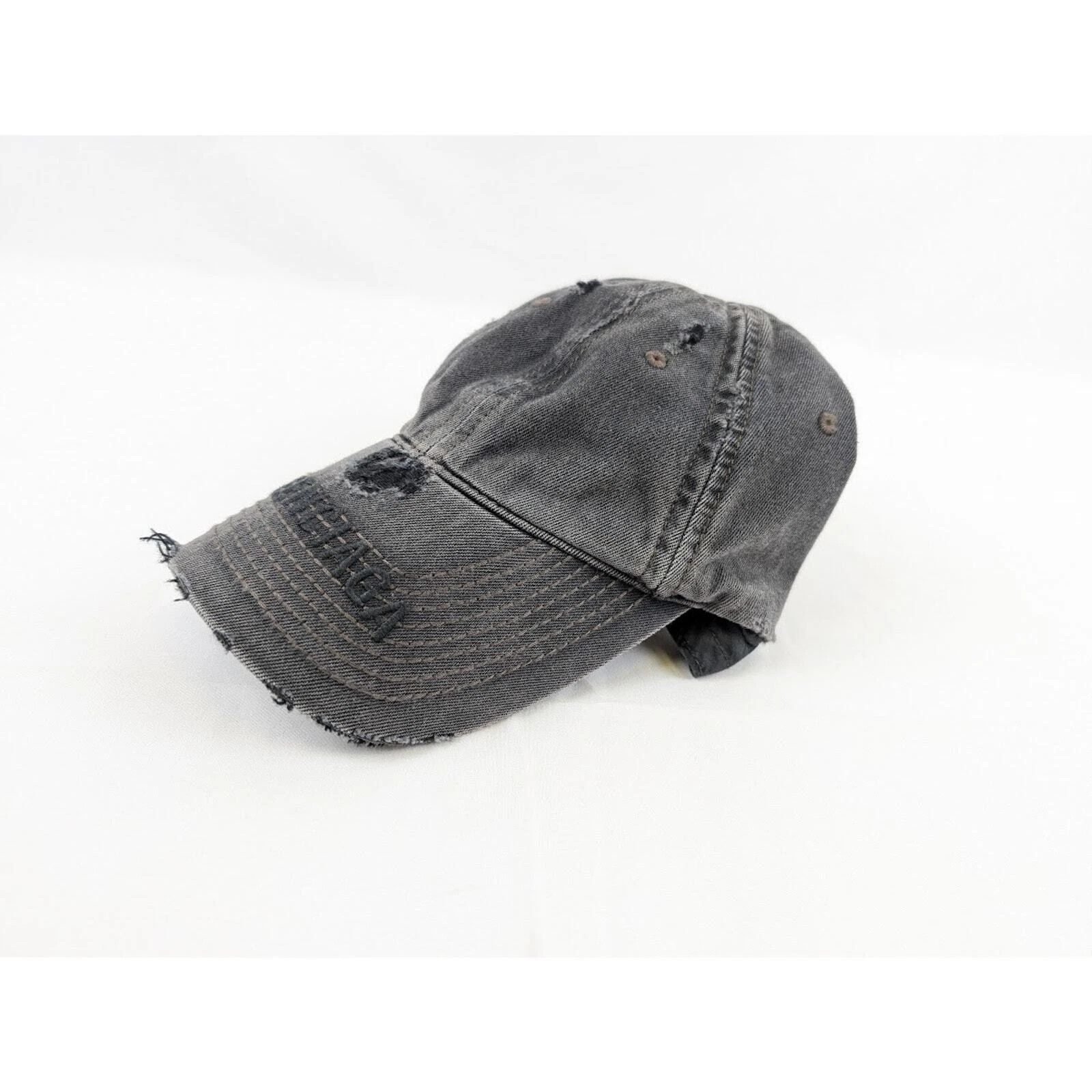 Balenciaga o1rshd1 Q:3 / Distressed Logo Cap / Hat in Charcoal Size ONE SIZE - 16 Thumbnail