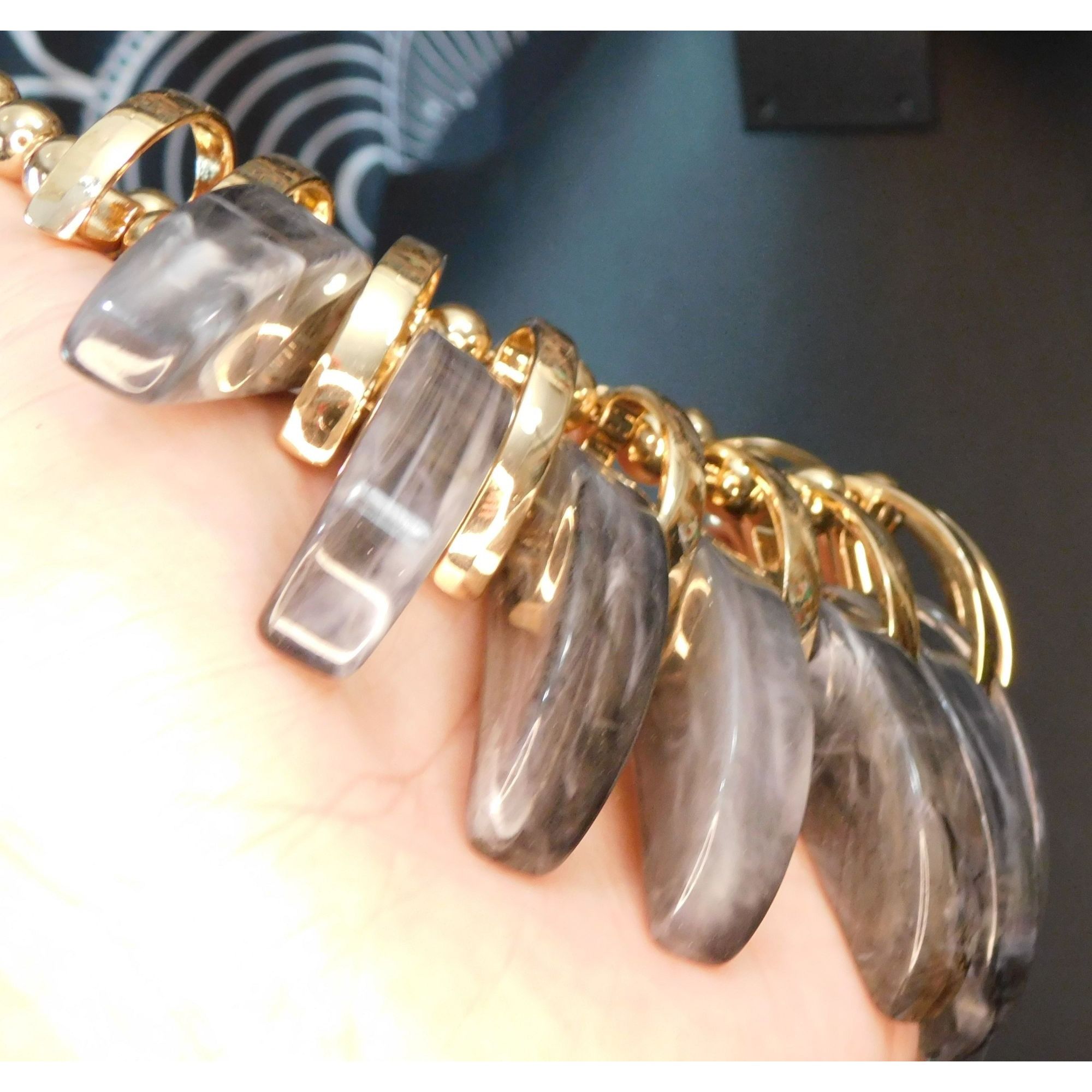 Other Abstract Grey And Gold Tone Statement Necklace Size ONE SIZE - 3 Thumbnail
