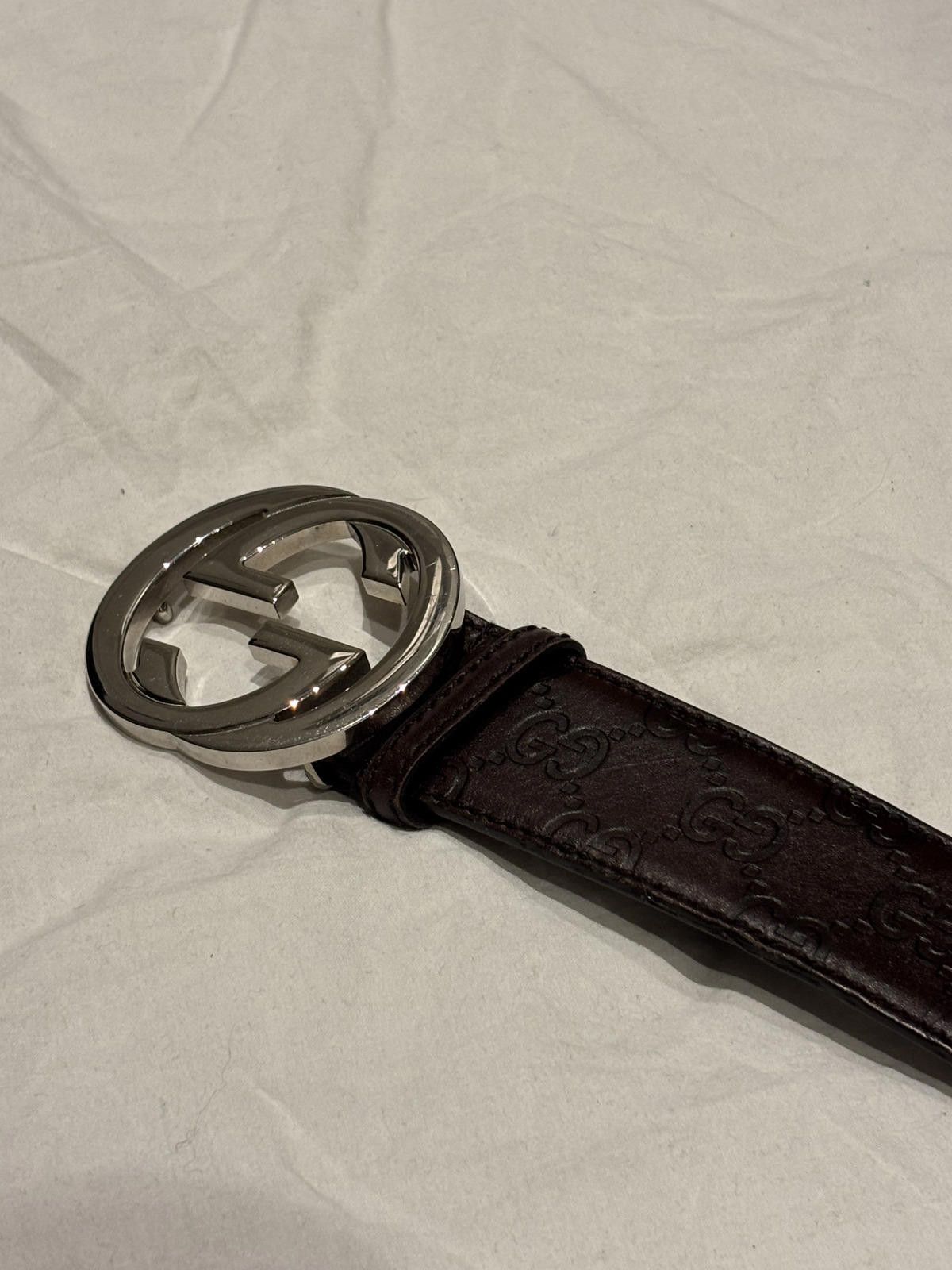 Gucci Gucci - Brown Leather Belt with Silver Interlocking G Buckle Size ONE SIZE - 7 Thumbnail