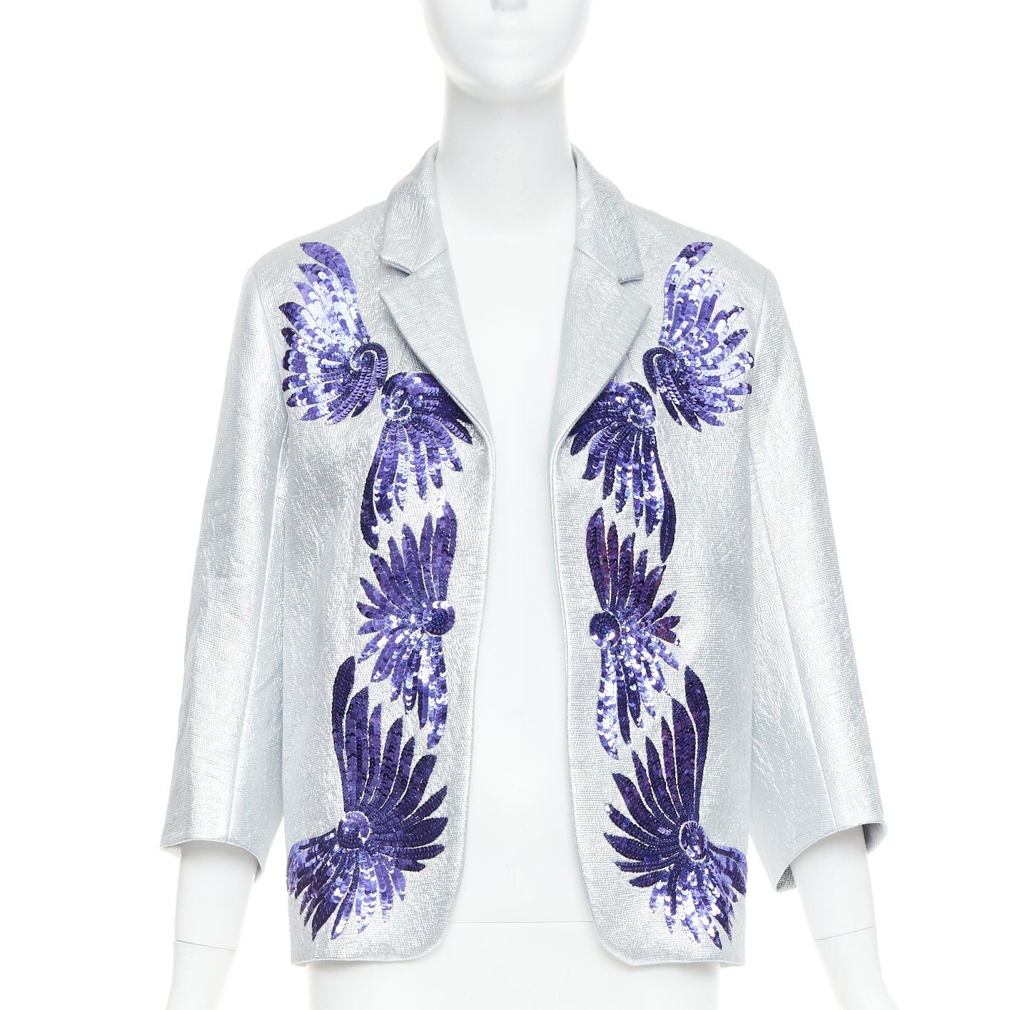 Dries Van Noten DRIES VAN NOTEN 2016 Runway metallic silver purple sequin wing blazer FR34 XS Size XS / US 0-2 / IT 36-38 - 1 Thumbnail
